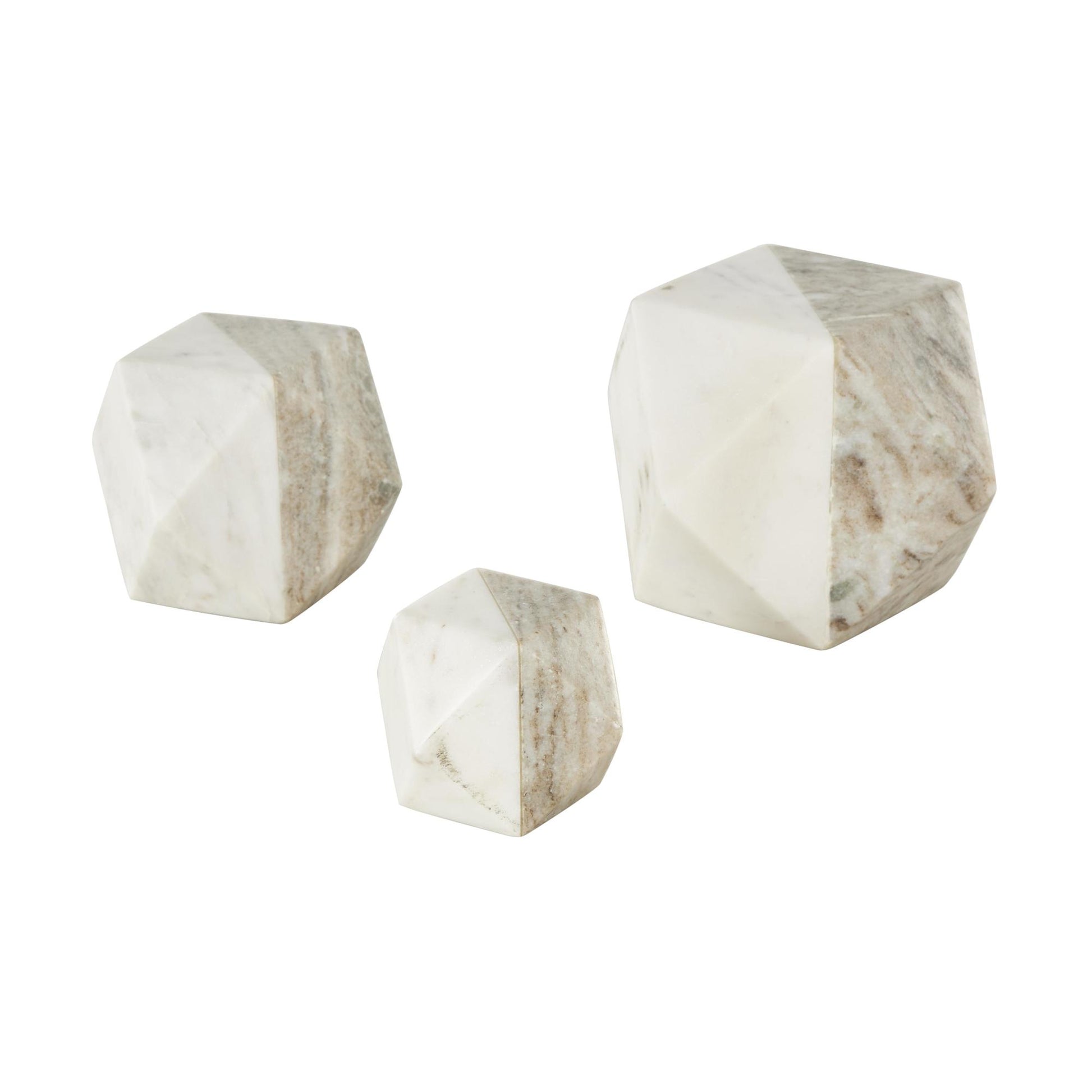 Set of 3 Geometric Marble Cube Two-Toned Hexagon Decorative Sculpture