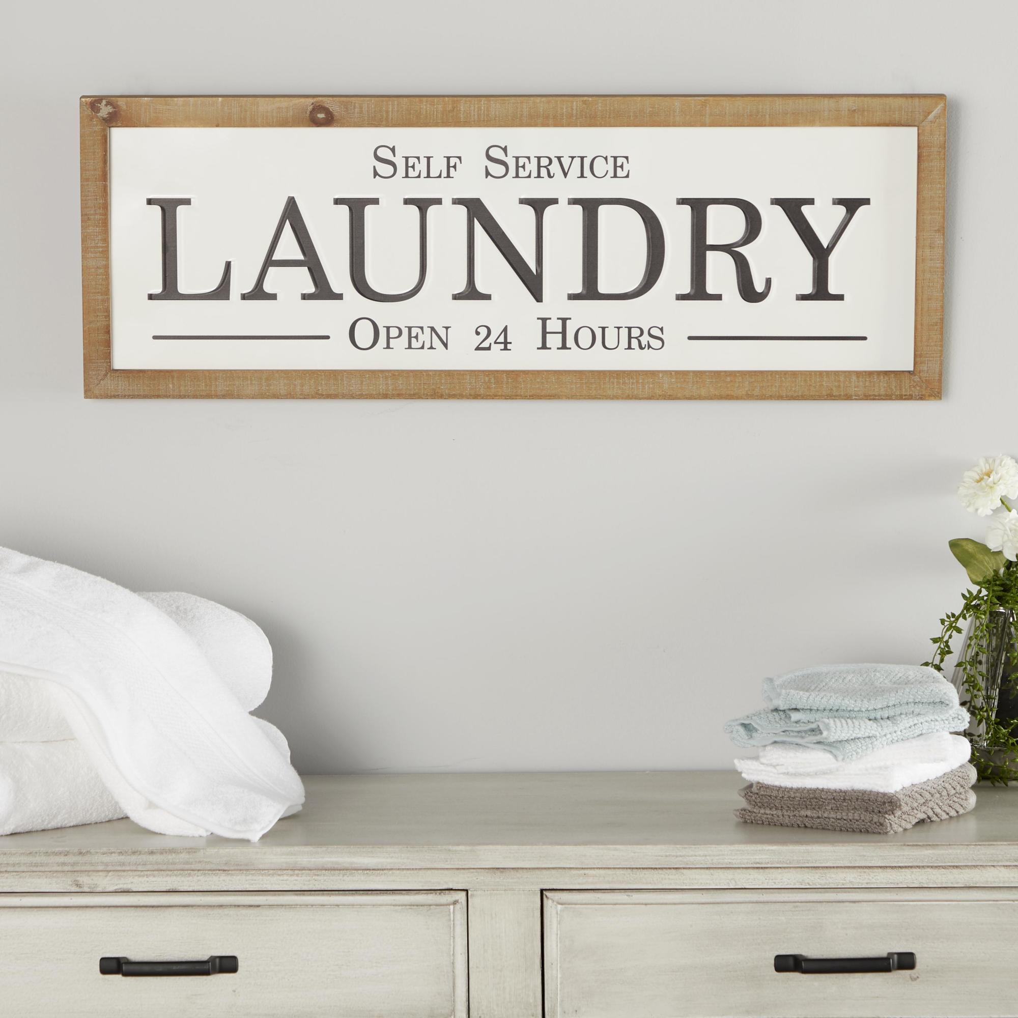 Sign White Metal Laundry Home Wall Decor with Wood Frame