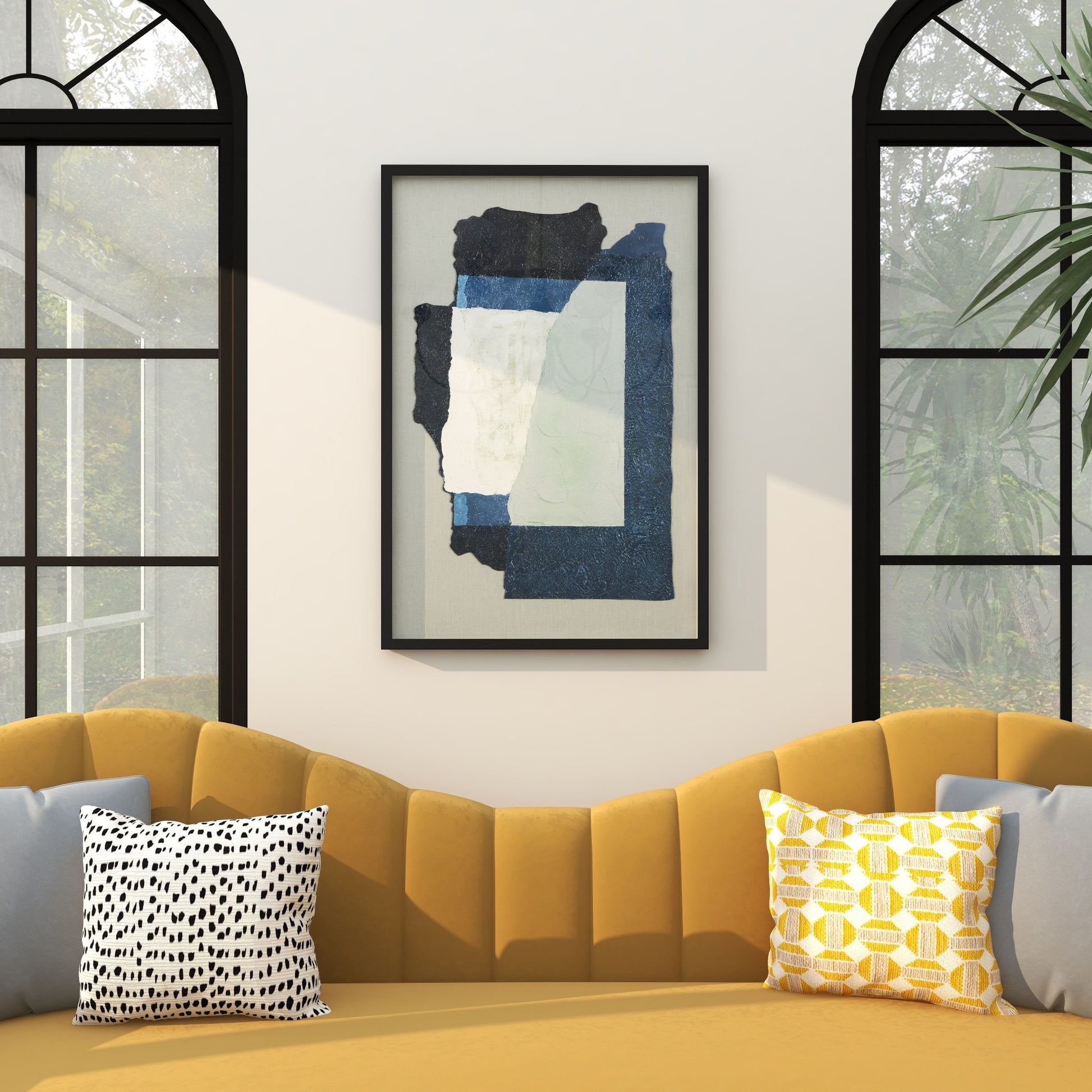 Abstract Linen Fabric Layered 3D Textured Living Room Framed Wall Art with Gray Backing