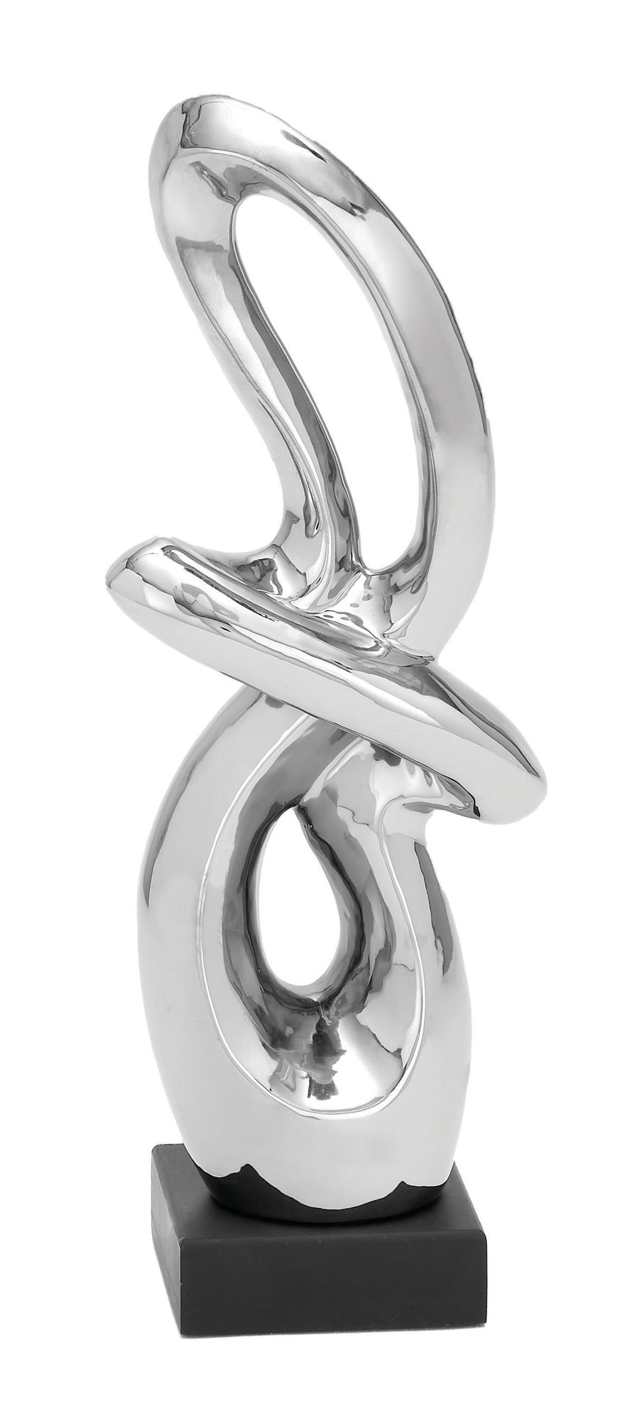 Abstract Silver Ceramic Swirl Decorative Sculpture with Black Base