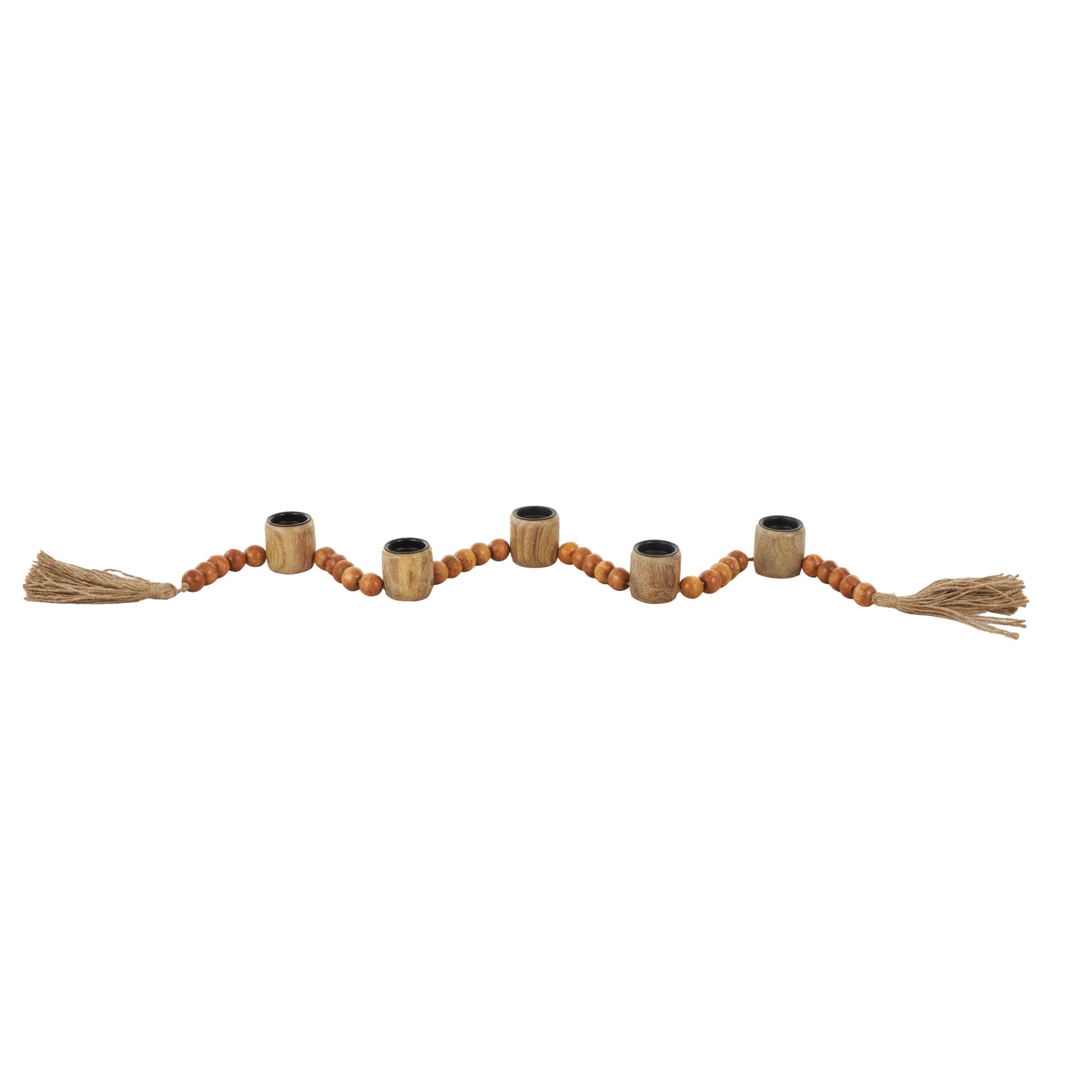 Mango Wood Garland Decorative Candle Holder with Tassel