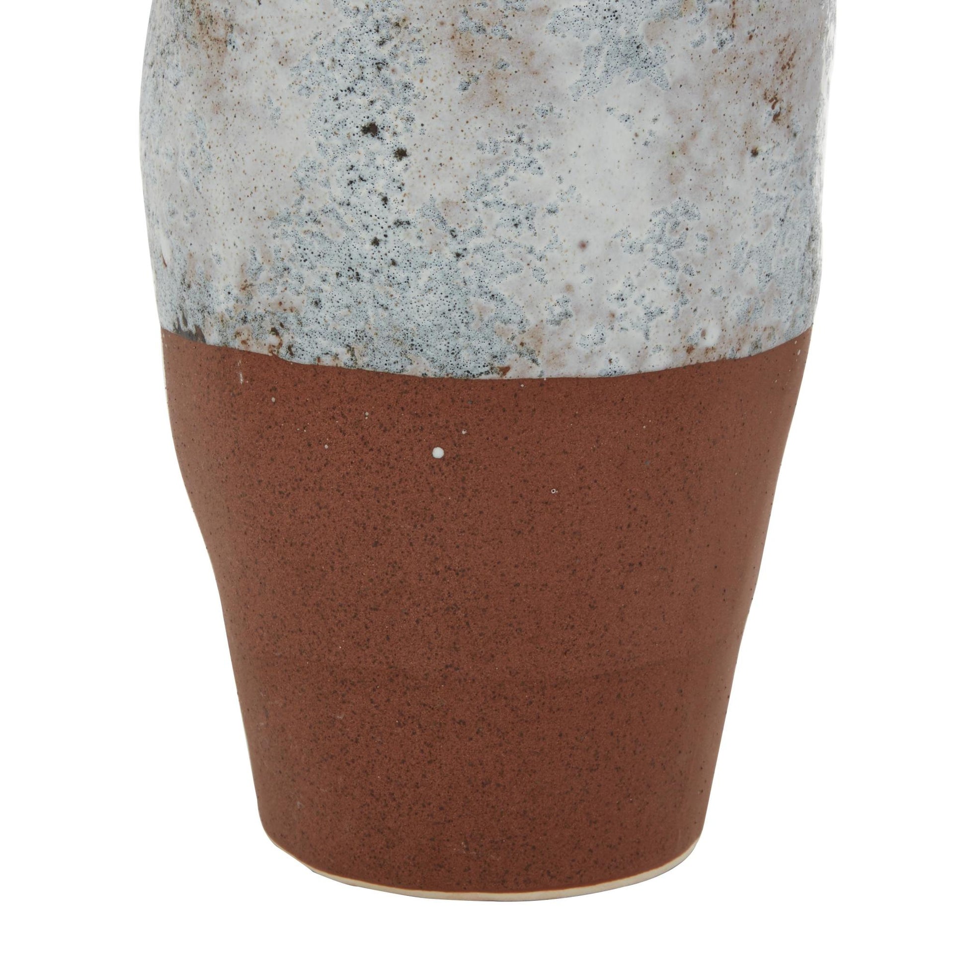 White Ceramic Handmade Decorative Vase with Terracotta Accents