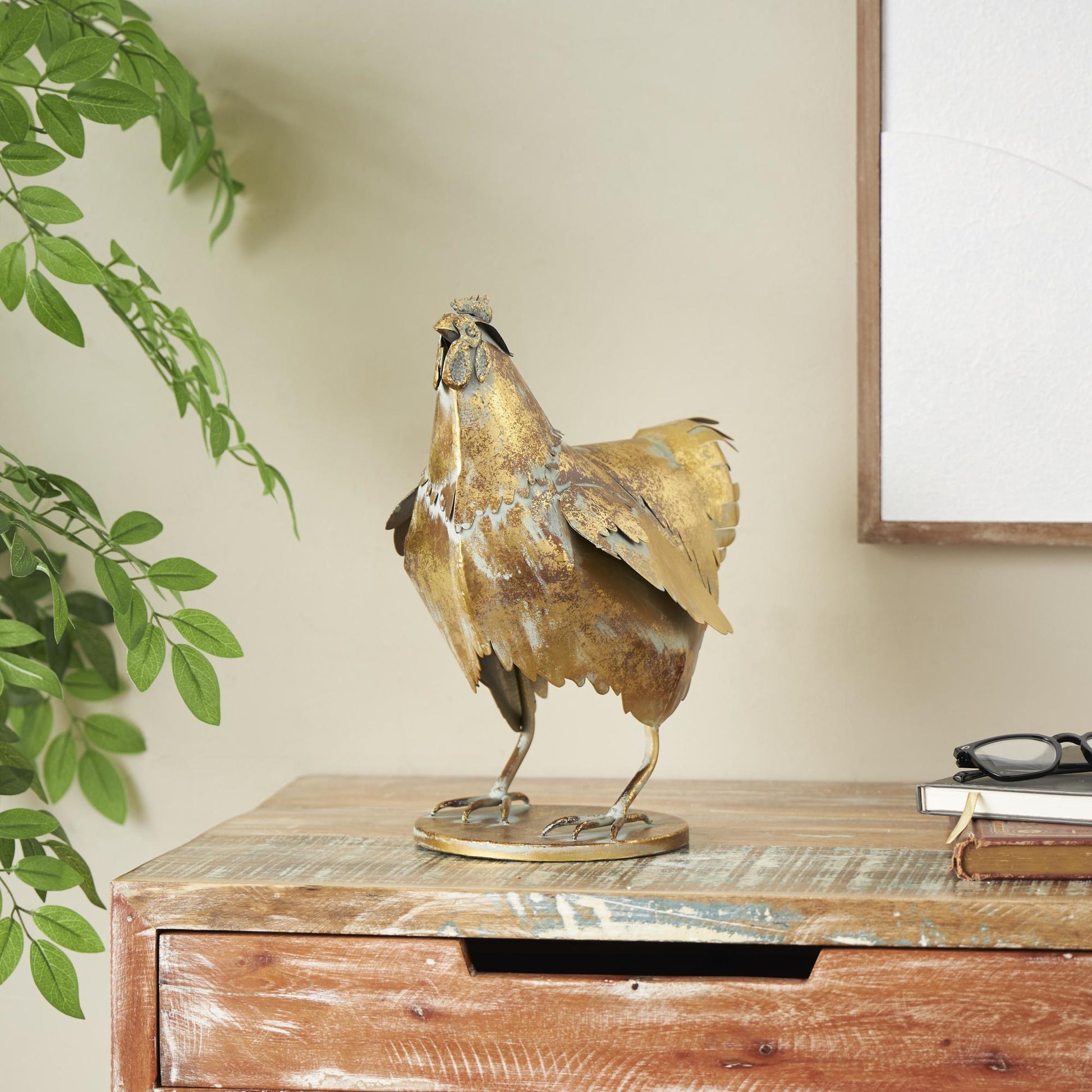 Chicken Bronze Metal Patina Decorative Garden Sculpture