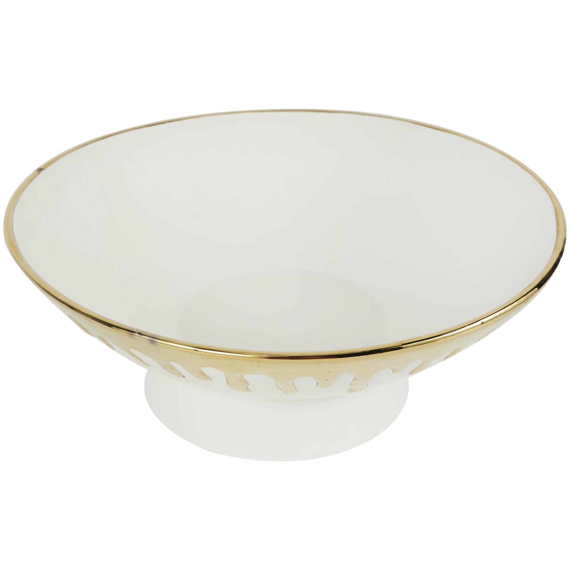 CosmoLiving by Cosmopolitan Abstract Ceramic Large Decorative Bowl with Abstract Gold Melting Drips