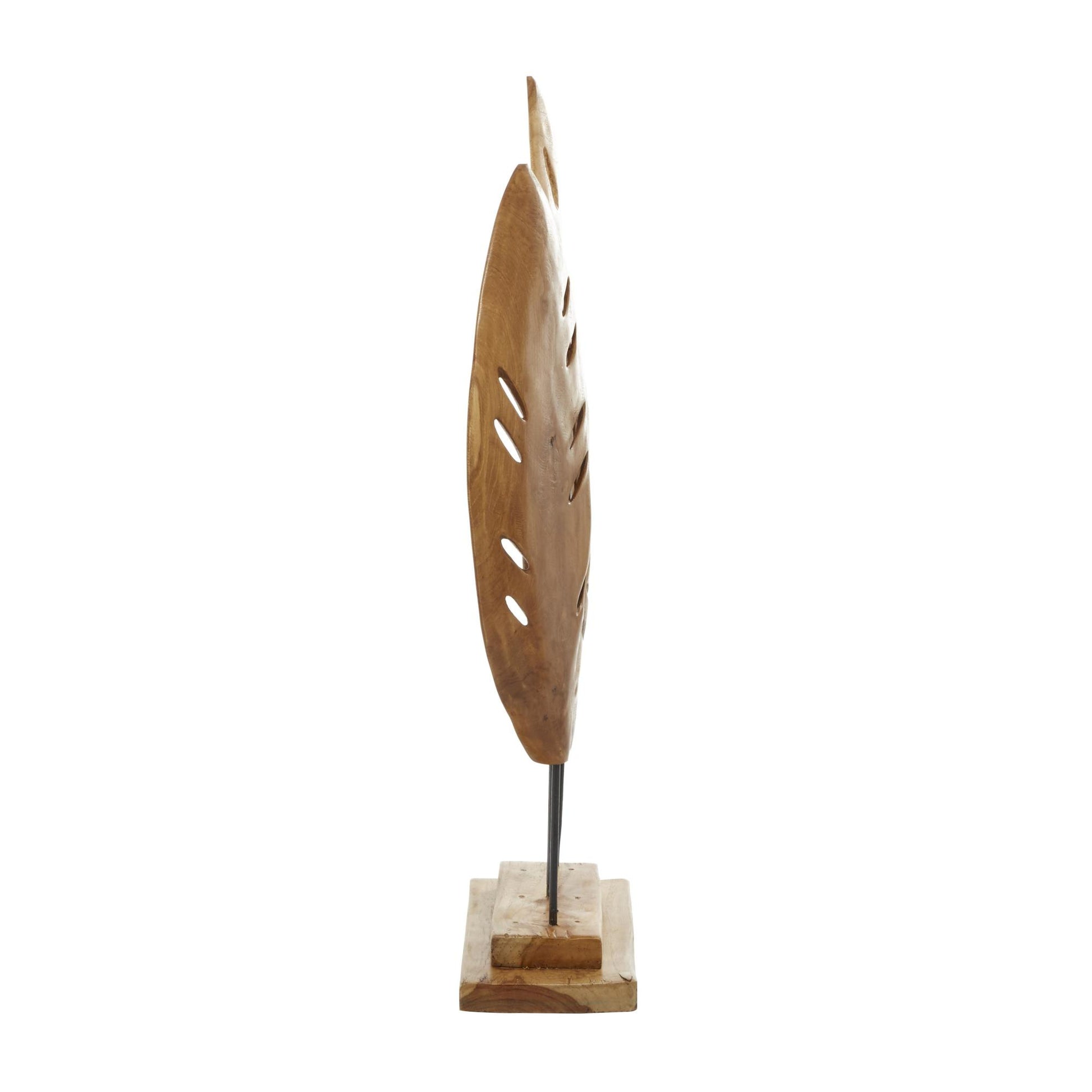 Leaf Brown Teak Wood Handmade Decorative Sculpture
