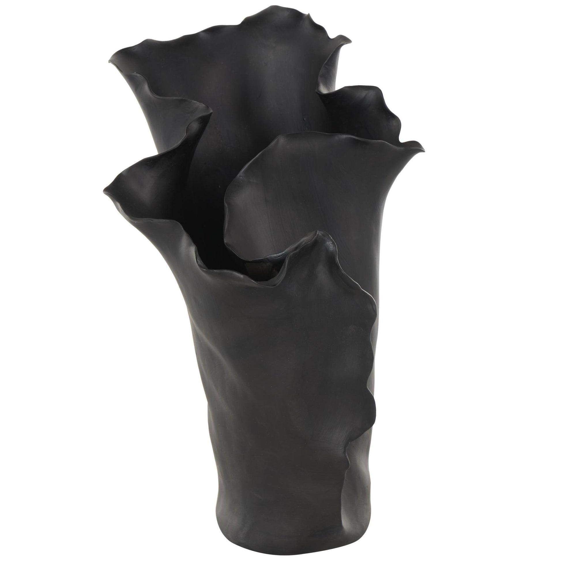 Abstract Ceramic Floral Inspired Decorative Vase with Wavy Folded Rim