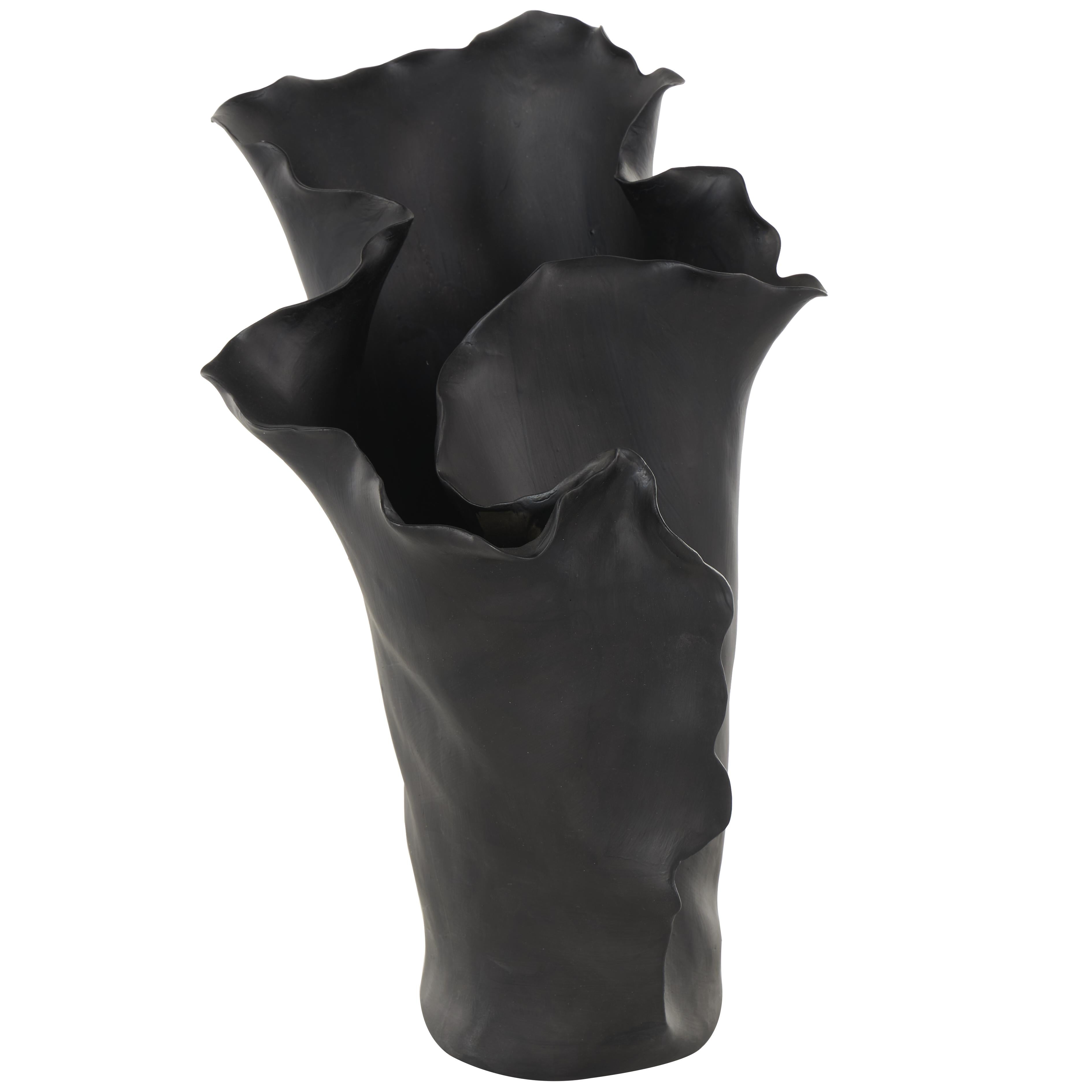 Abstract Ceramic Floral Inspired Decorative Vase with Wavy Folded Rim