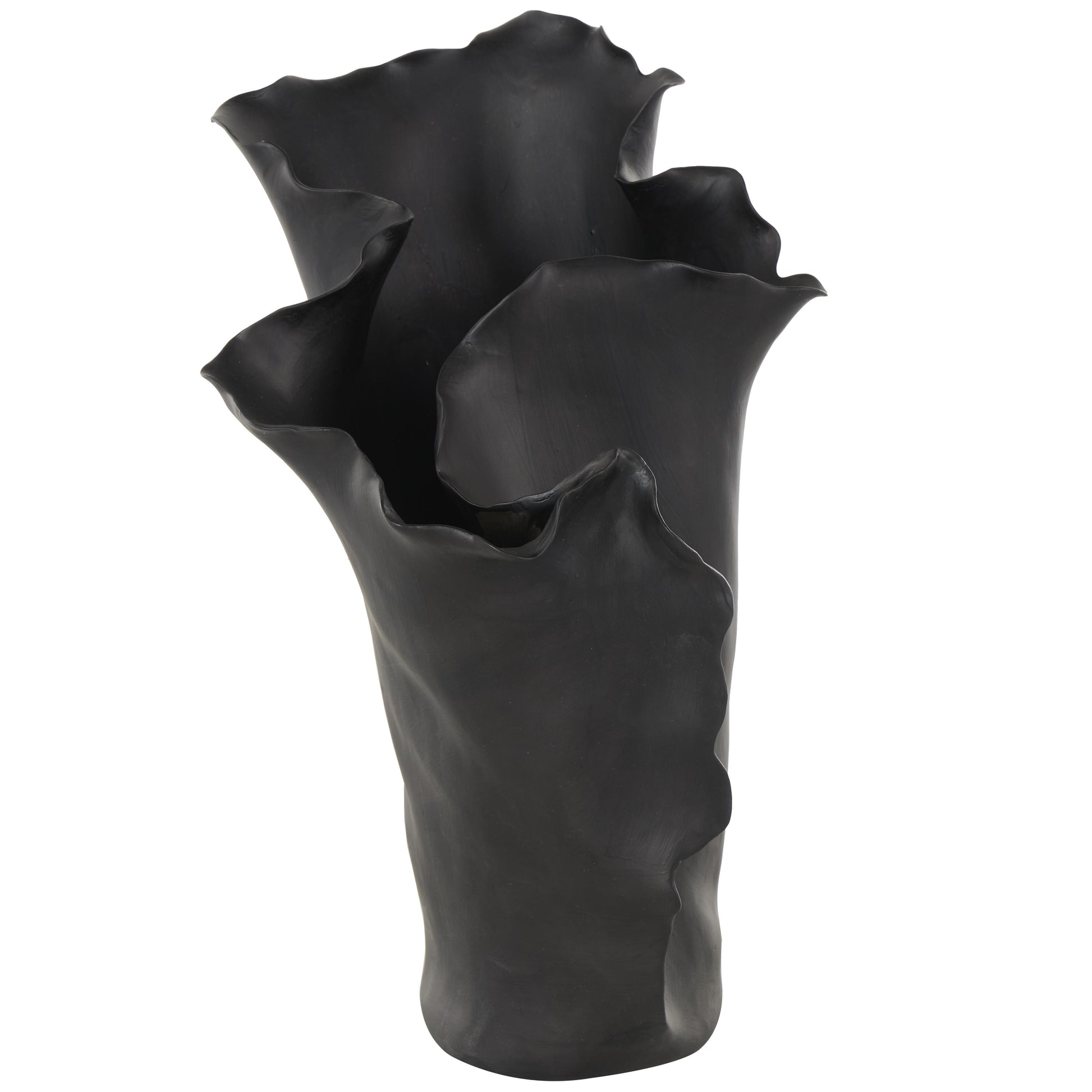Abstract Ceramic Floral Inspired Decorative Vase with Wavy Folded Rim