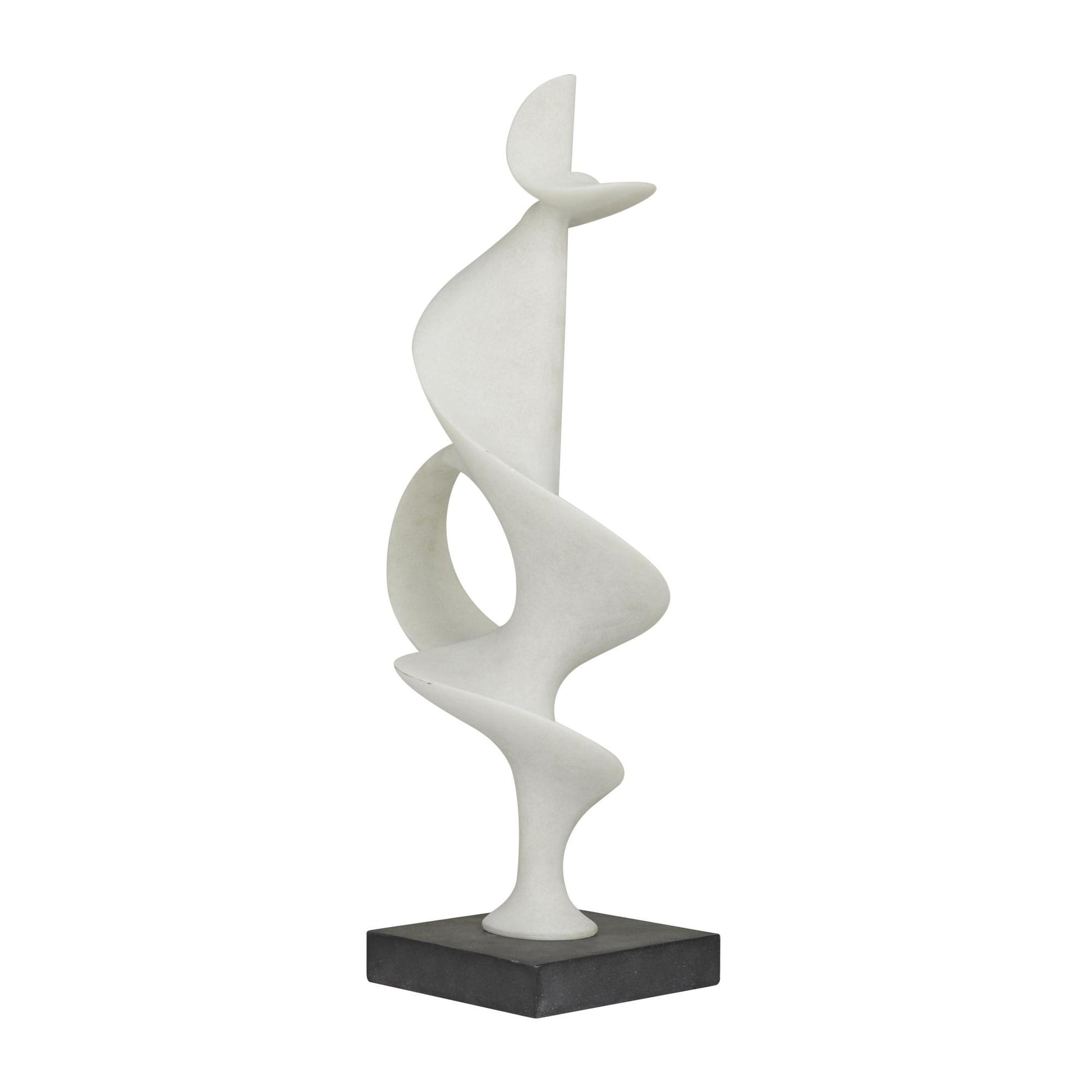 Abstract White Polystone Decorative Sculpture with Black Base