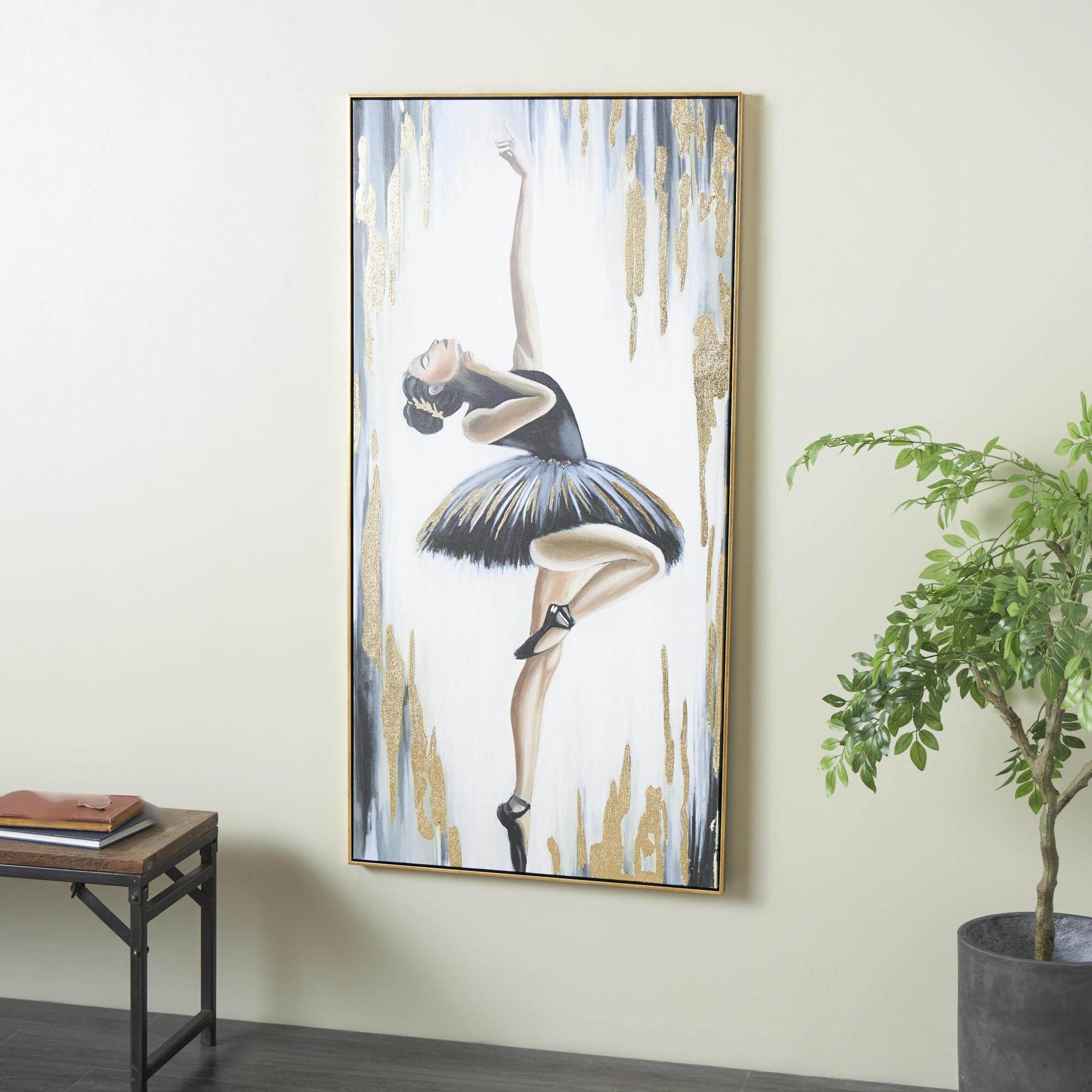 Dancer Gold Canvas Ballet Living Room Framed Wall Art with Black and Gold Foil Accents