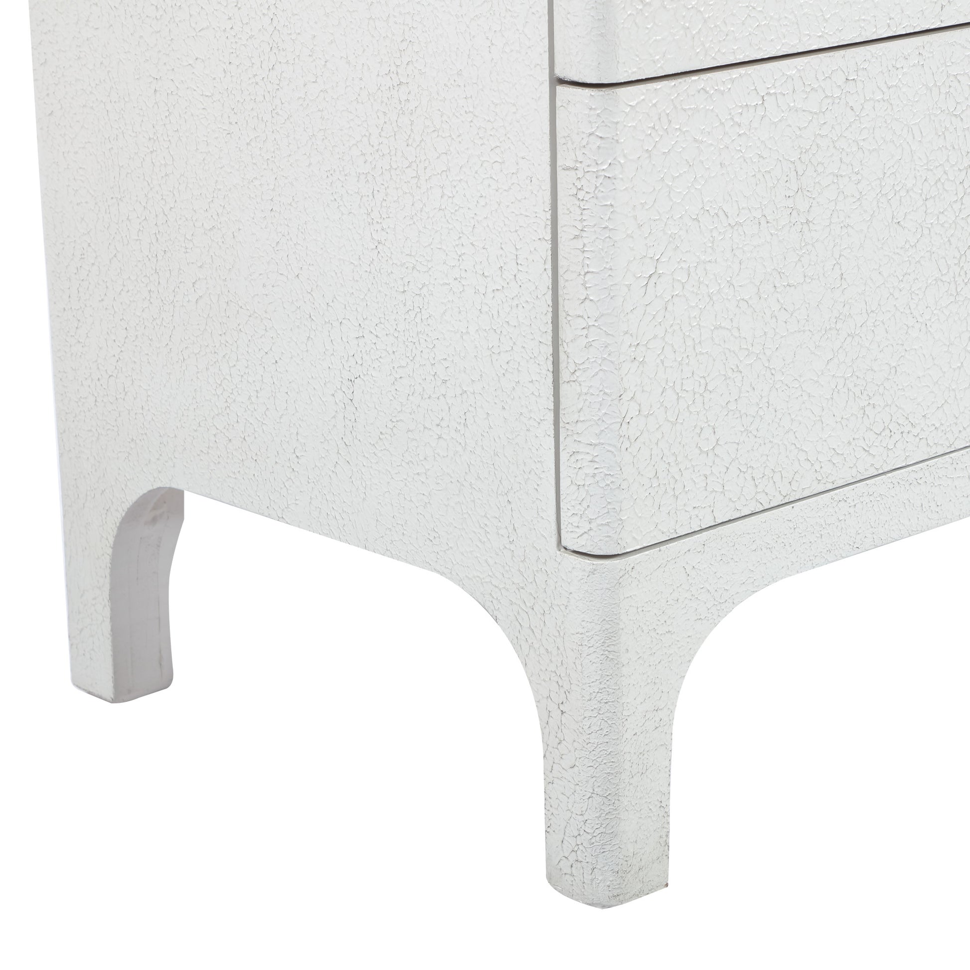 White Wooden Textured 3 Drawer Room Chest with Silver Ring Handles and Ribbed Front