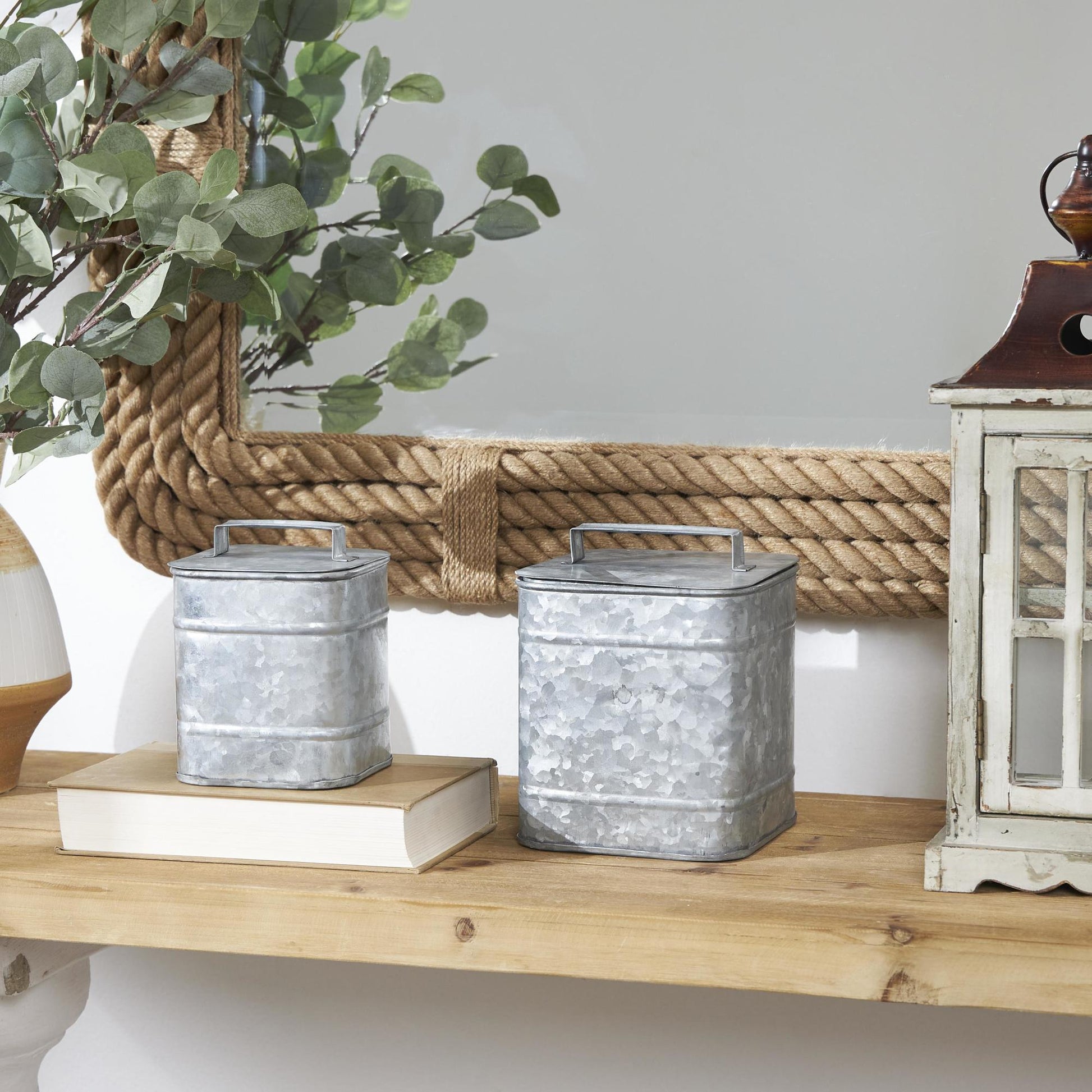 Set of 2 Silver Metal Decorative Canisters