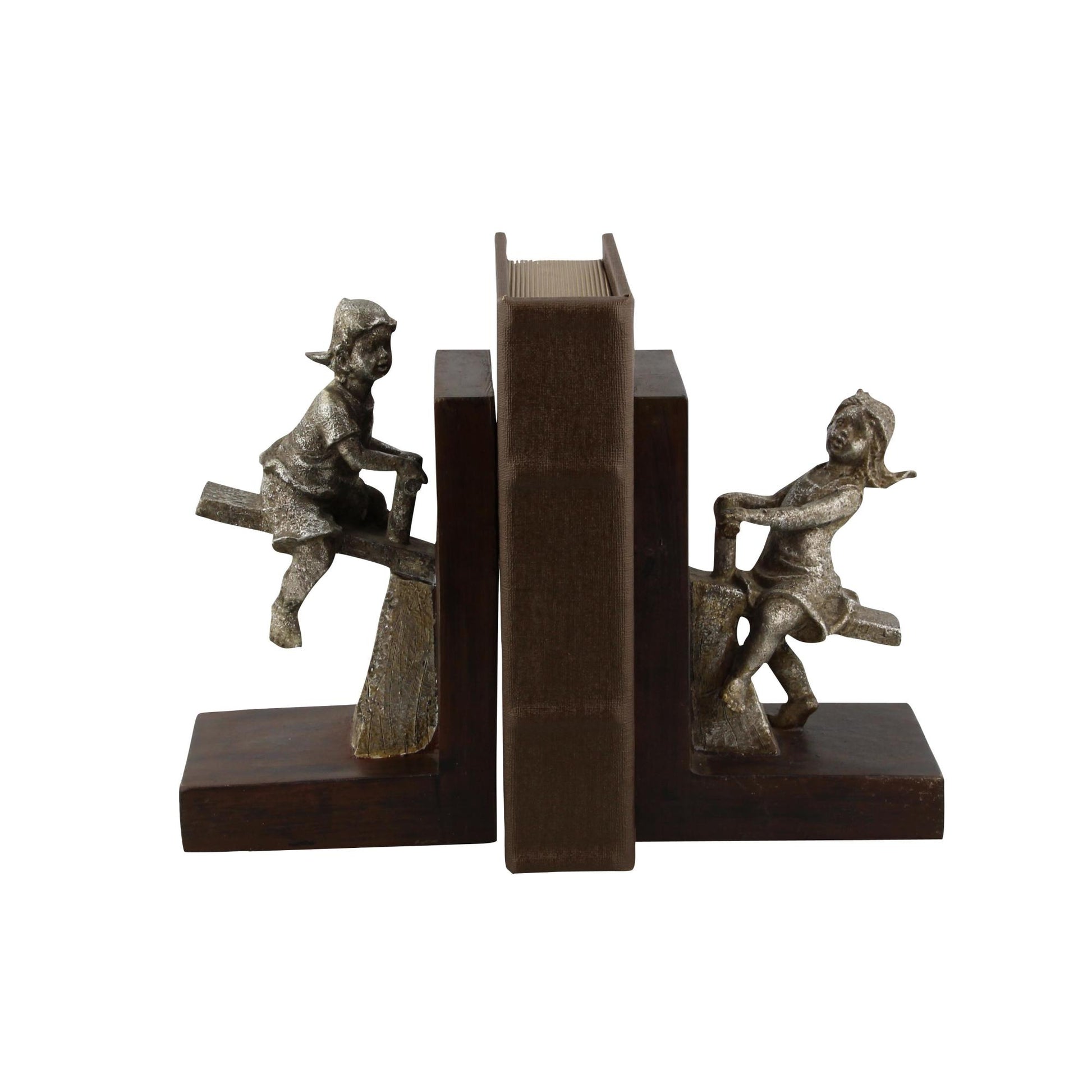 Set of 2 People Polystone Decorative Bookends with Swing Set Set of 2 5"W, 8"H