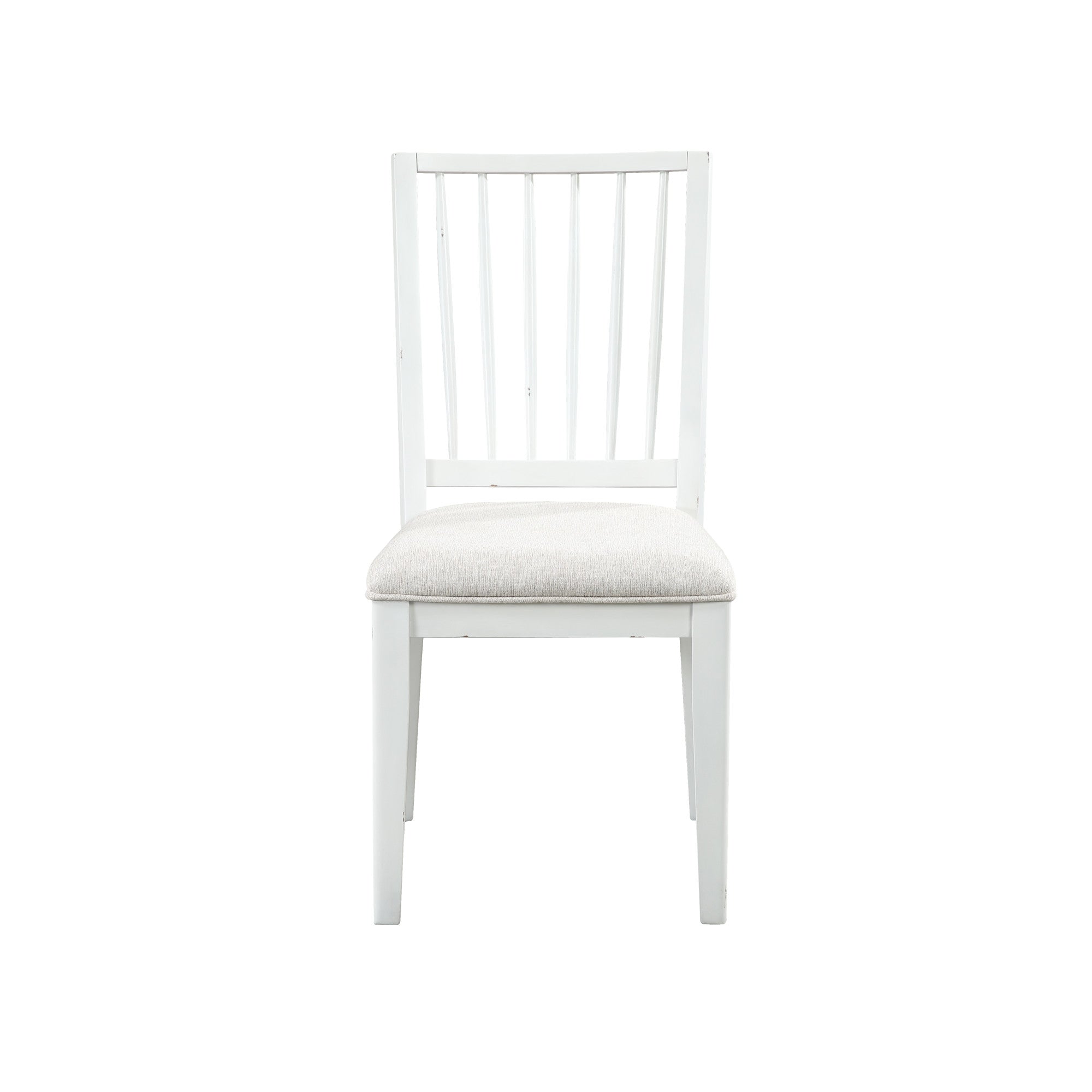 Set of 2 White Wood Kitchen Dining Chair with Light Gray Fabric Seat and Slatted Back