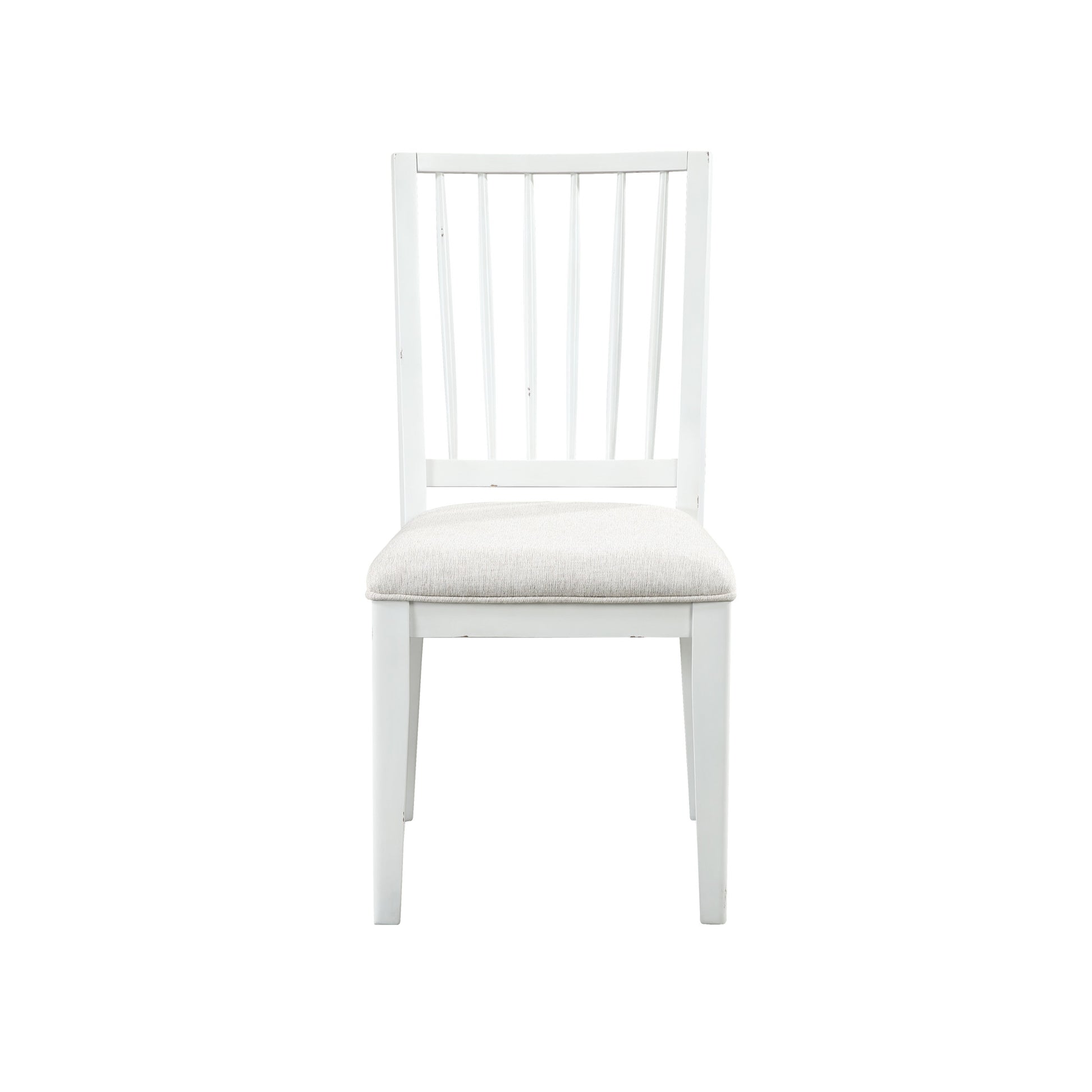 Set of 2 White Wood Kitchen Dining Chair with Light Gray Fabric Seat and Slatted Back