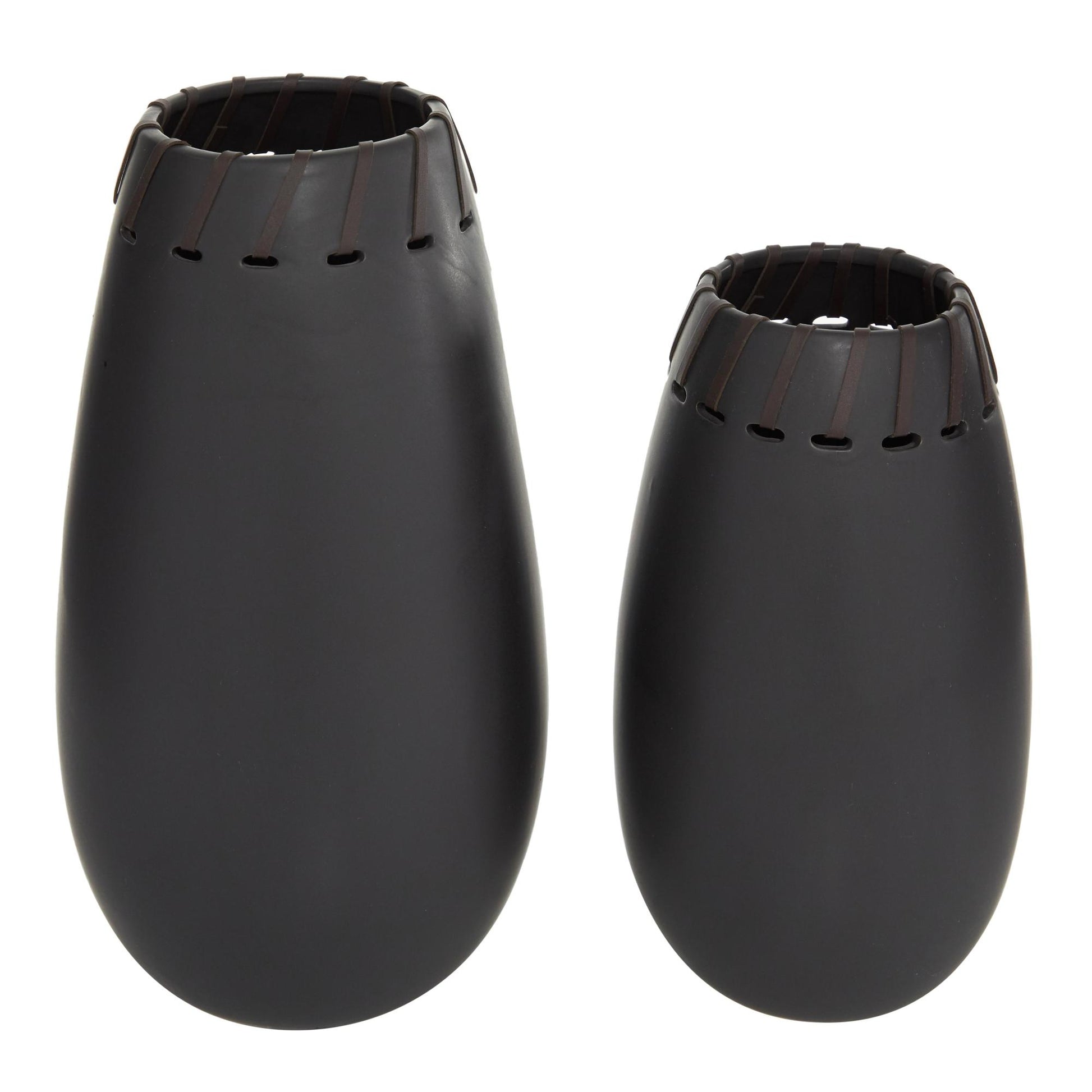 Set of 2 Black Ceramic Decorative Vase with Cut Out Patterns