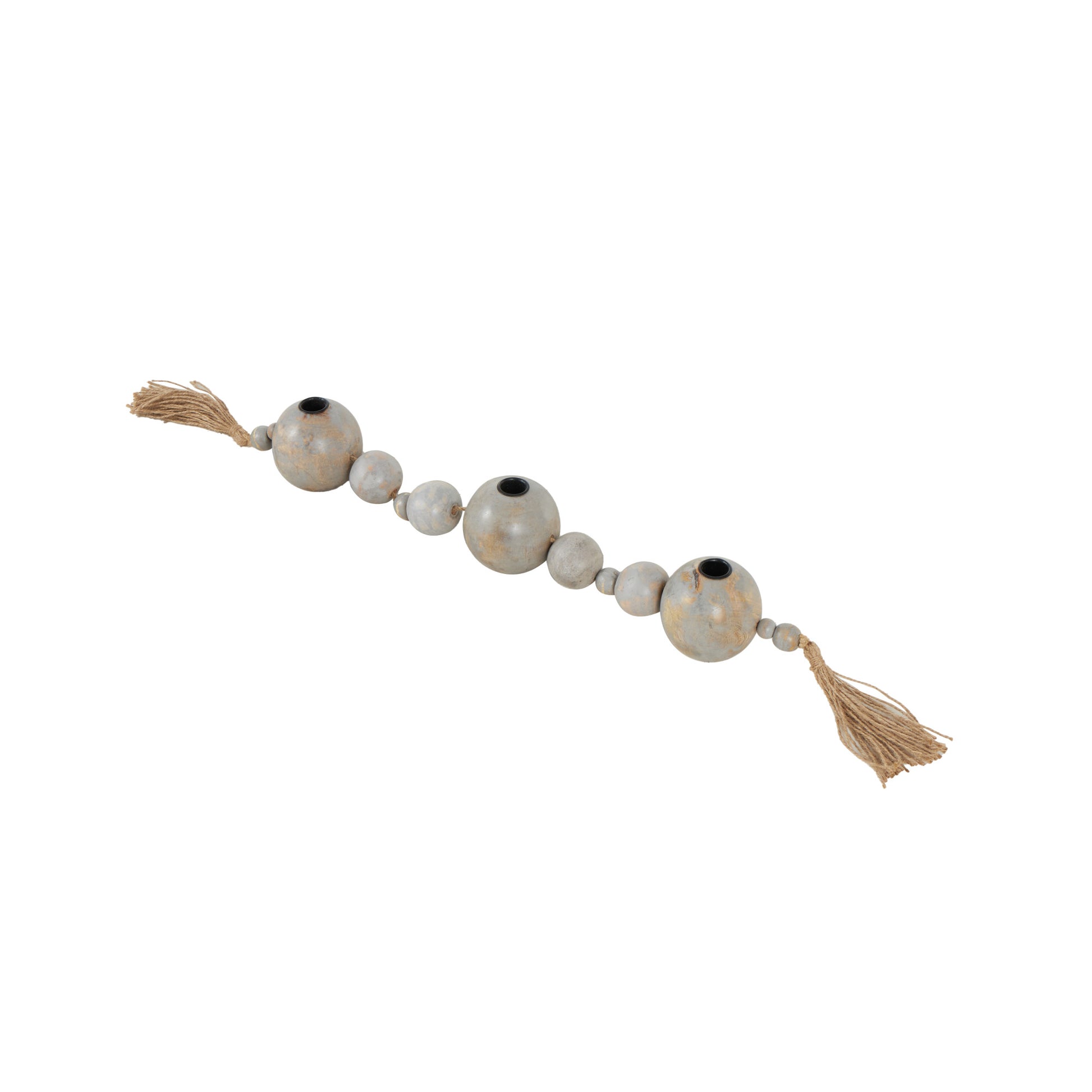 Mango Wood Handmade Garland Decorative Candle Holder with Brown Tassel