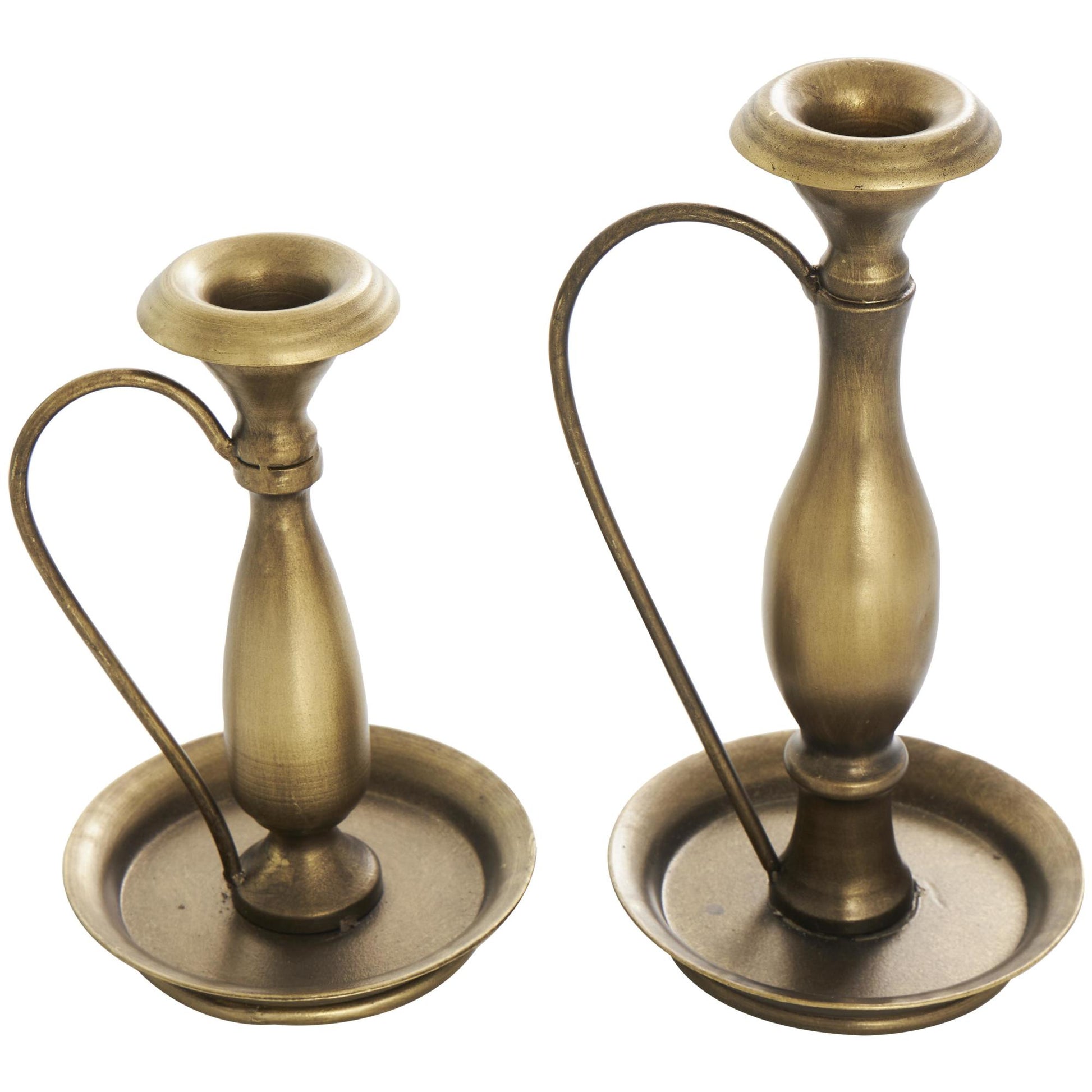 Set of 2 Bronze Metal Antique Style Decorative Candle Holder with Candle Plates and Handles