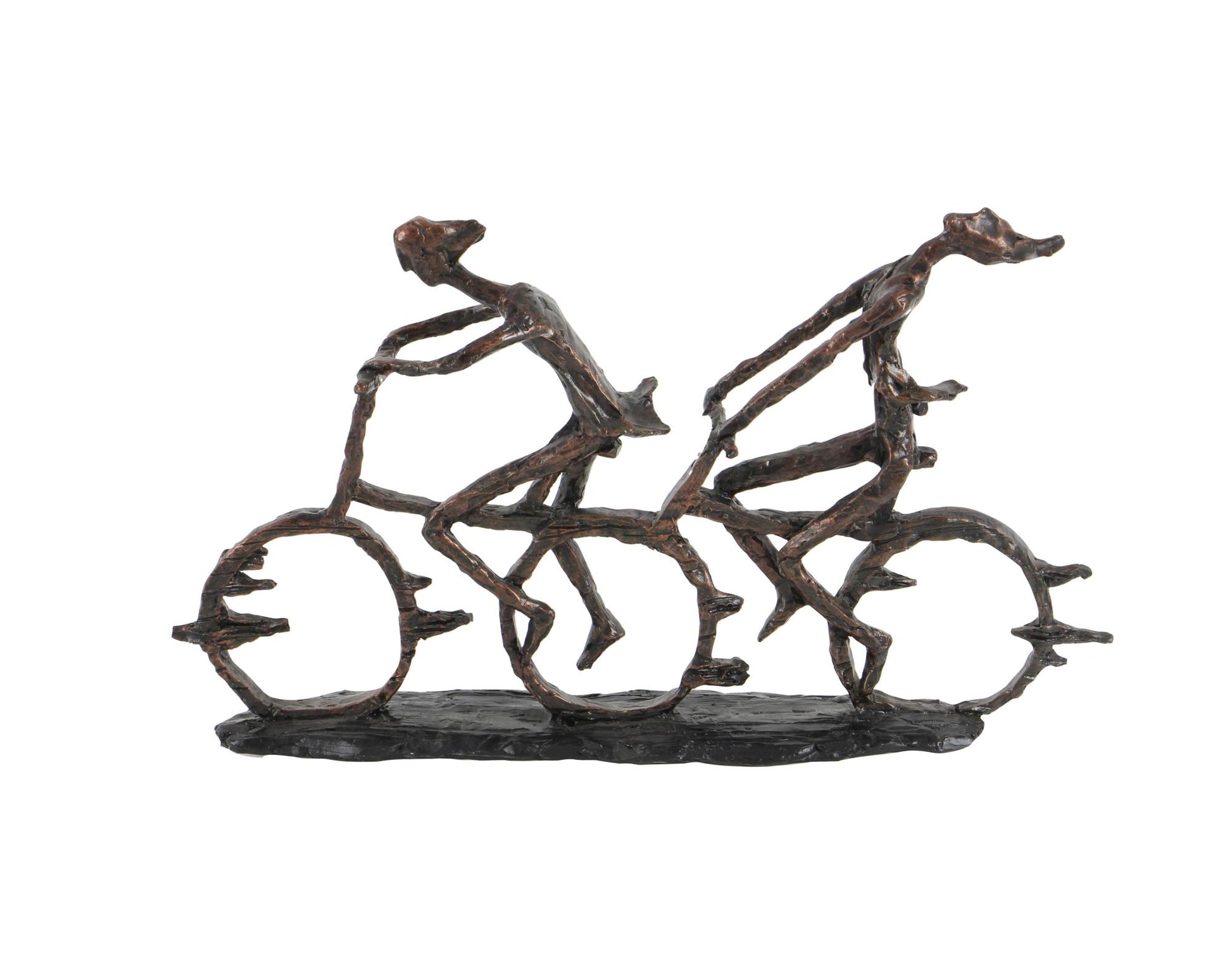 People Bronze Polystone Bicycling Decorative Sculpture with Copper Texturing