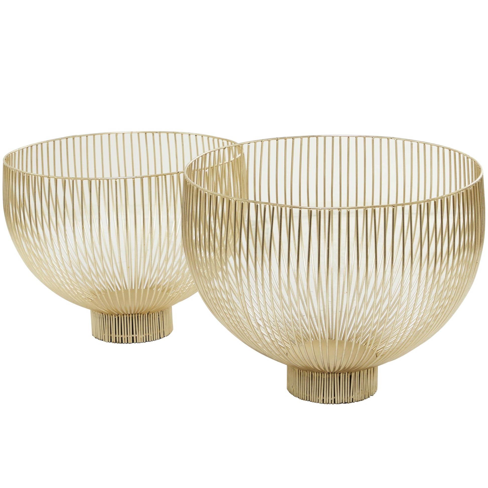 Set of 2 Gold Metal Caged Style Large Decorative Bowl