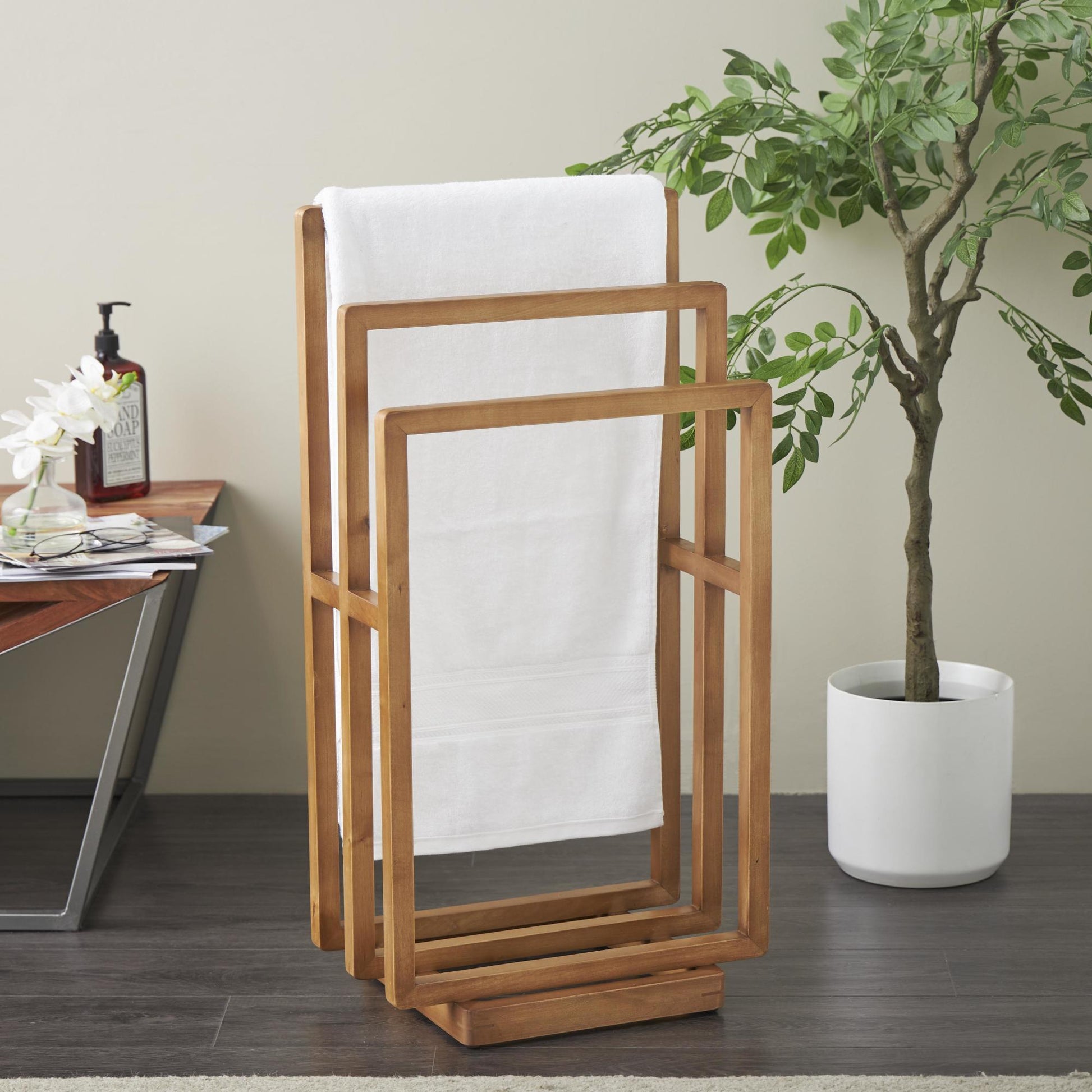 Brown Wood Sleek Modern Closet Quilt Rack