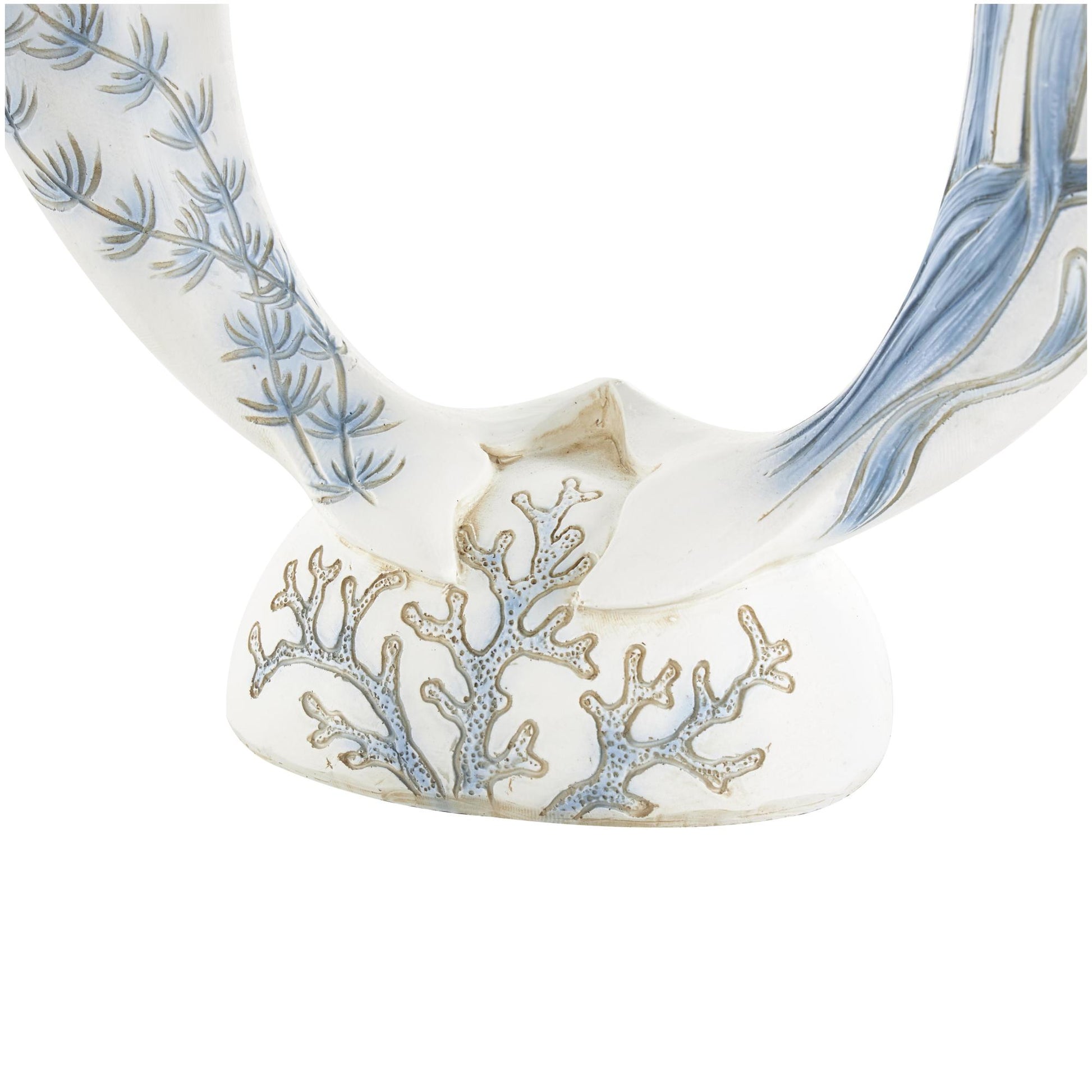 Dolphin White Polystone Heart Shaped Decorative Sculpture with Blue Coral Patterns