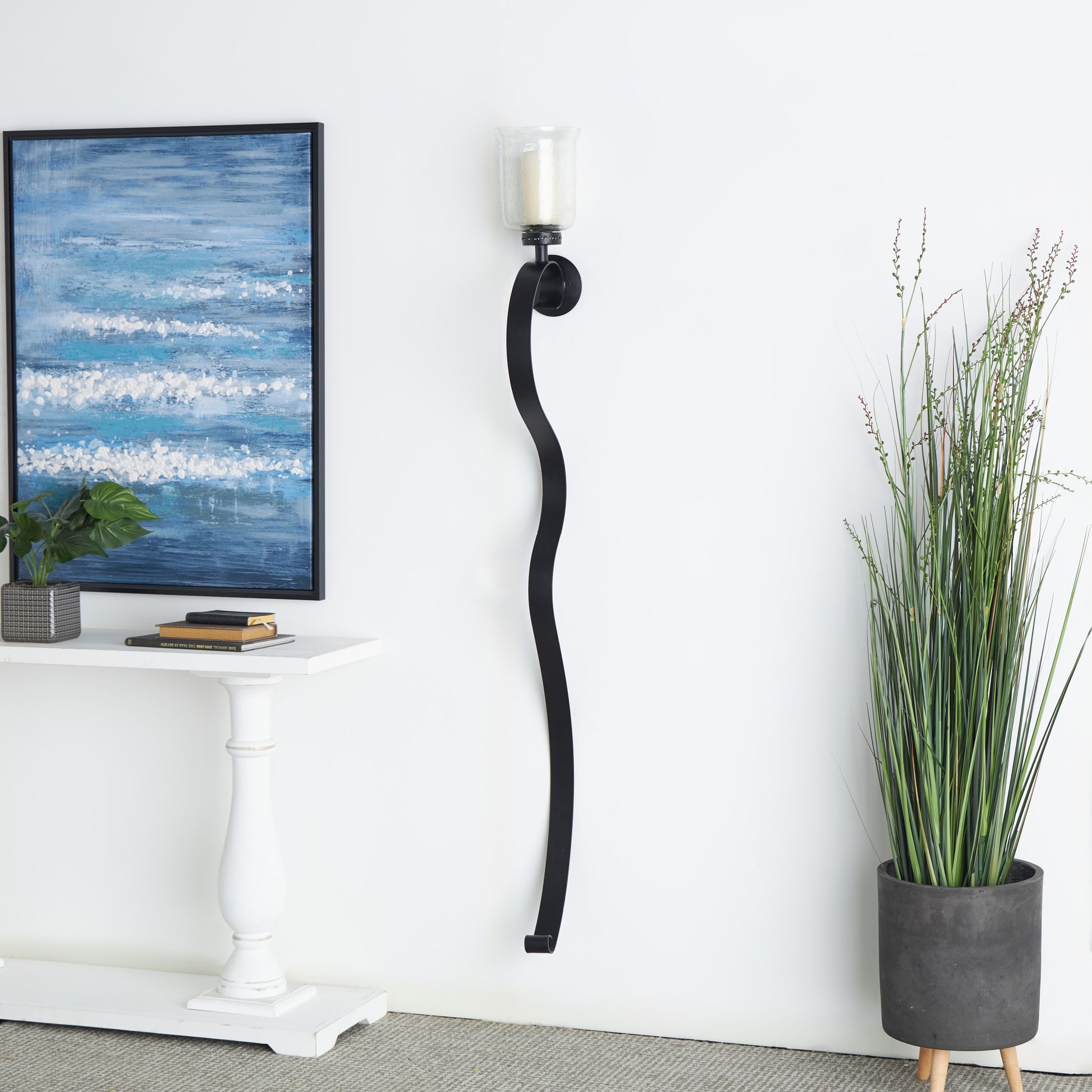 Scroll Black Metal Handmade Pillar Indoor Outdoor Wall Sconce