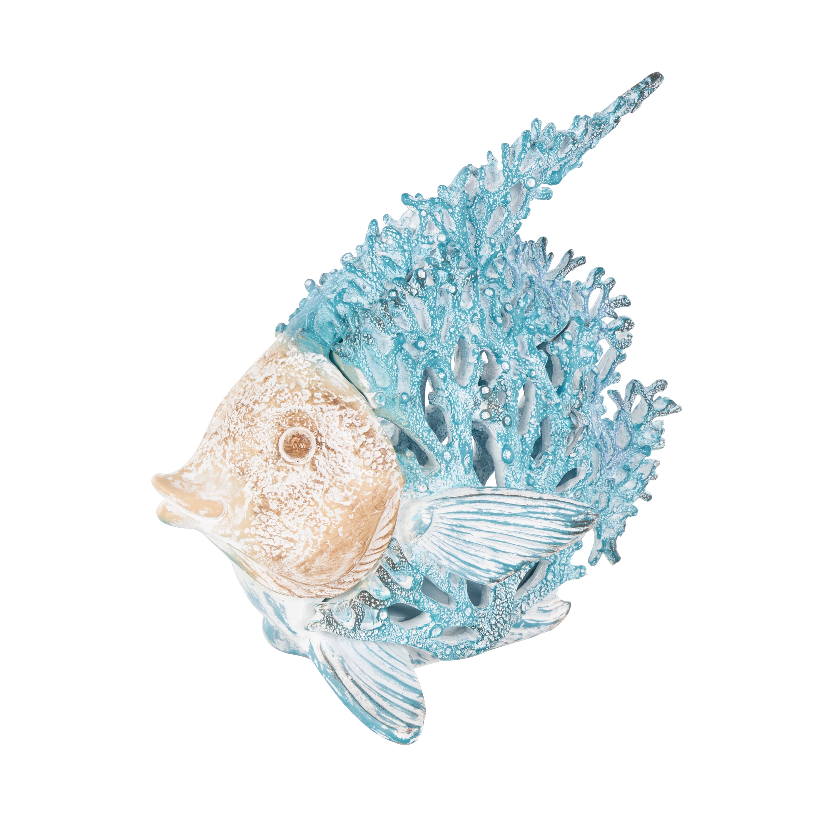Fish Polystone Textured Decorative Sculpture with White Fins