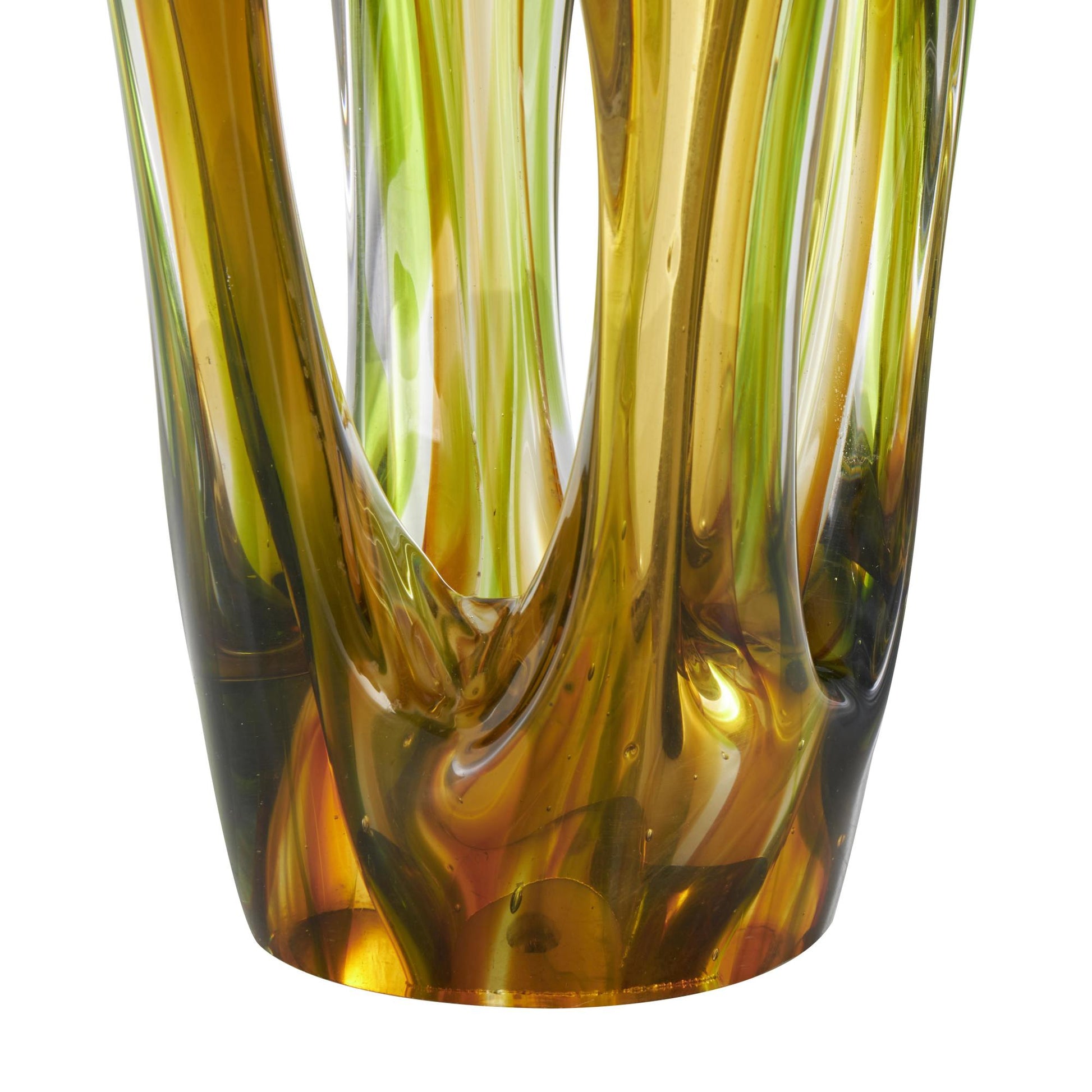Abstract Orange Glass Ombre Cutout Decorative Sculpture with Green Accents