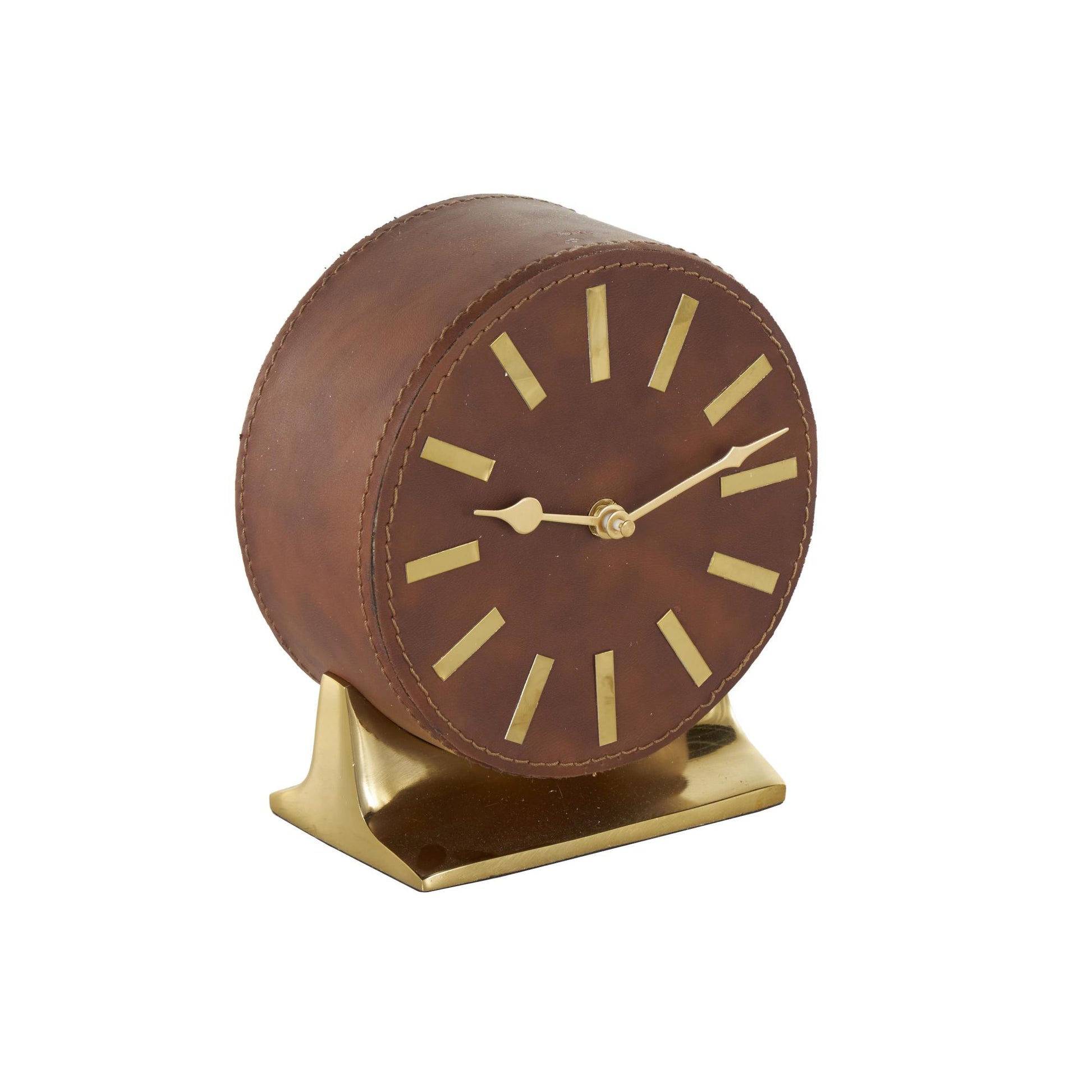Faux Leather Round Decorative Clock with Silver Rectangular Base