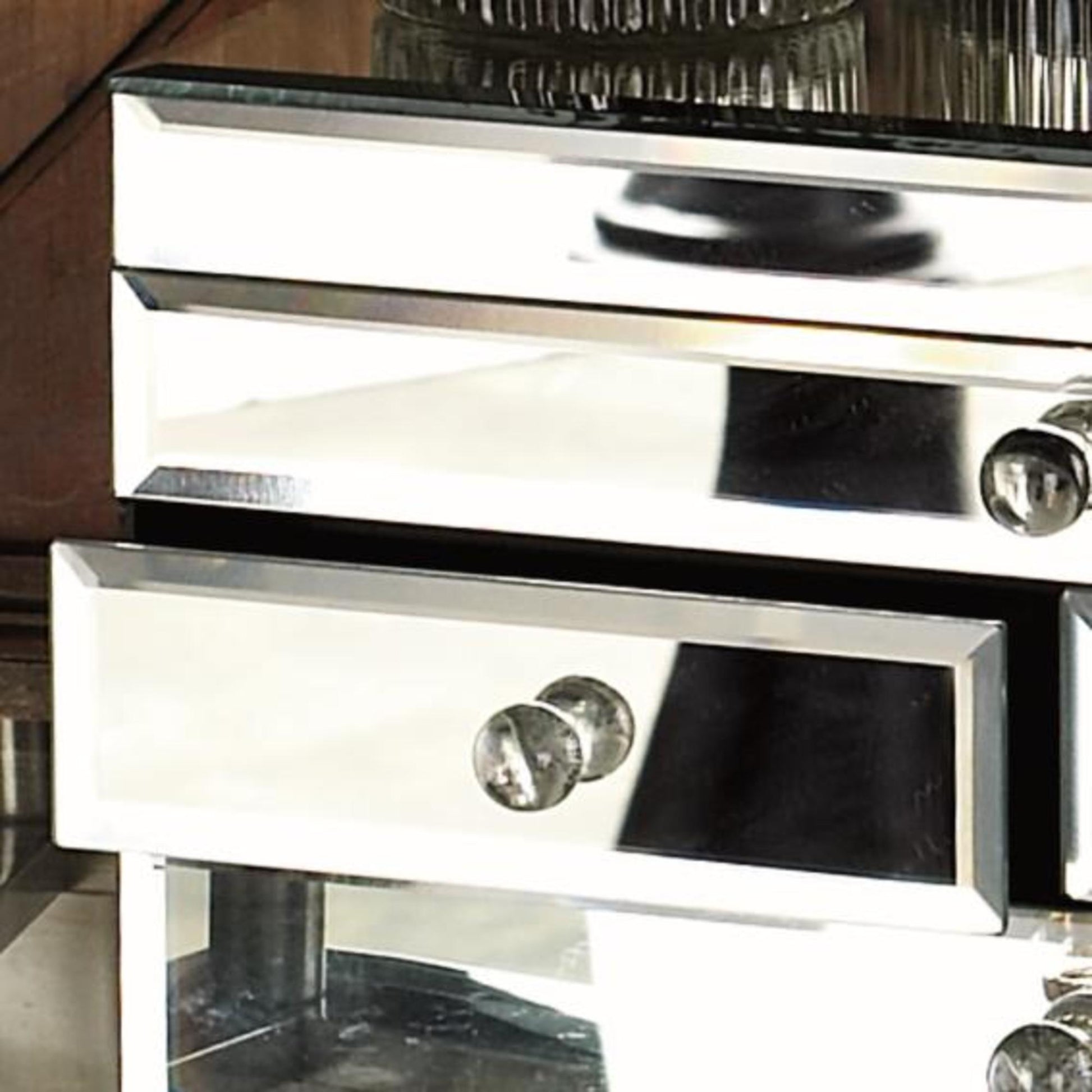 Silver Glass Mirrored 4 Drawer Decorative Jewelry Box with Flip Top Storage