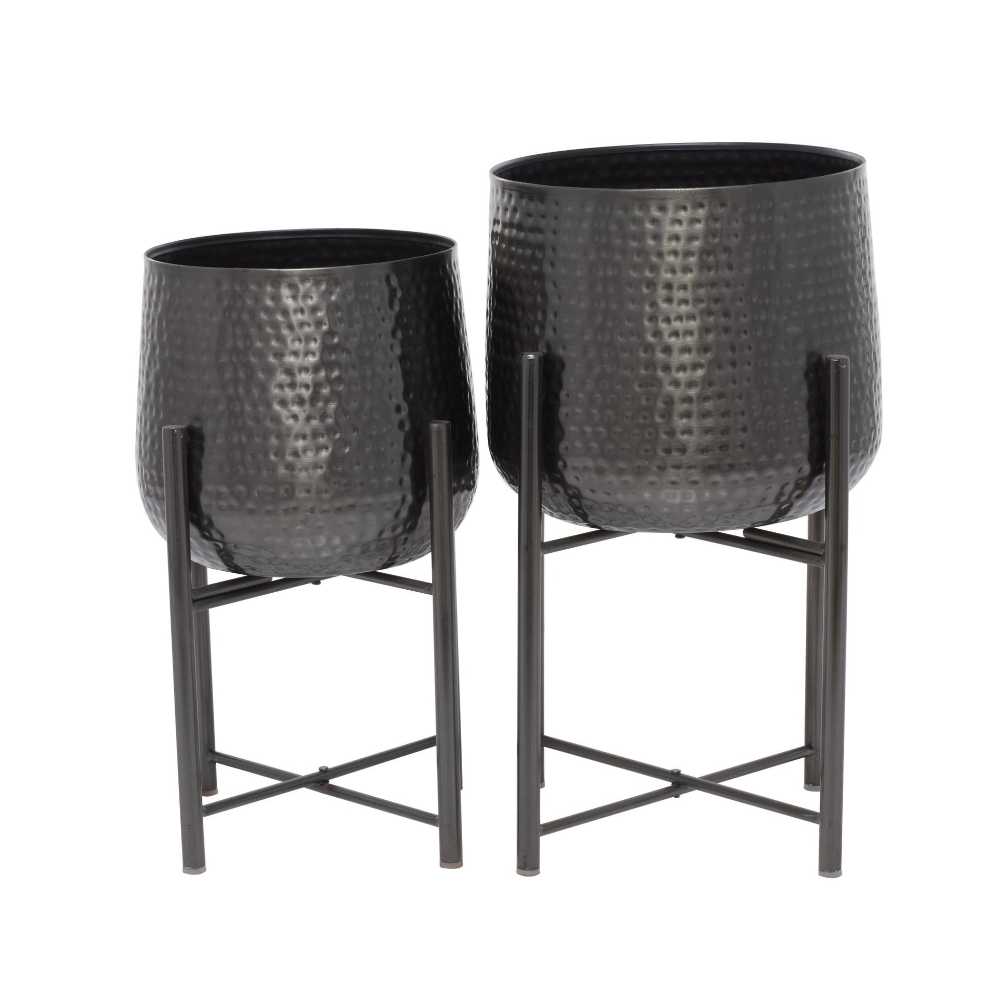 CosmoLiving by Cosmopolitan Set of 2 Metal Hammered Indoor Outdoor Planter with Removable Stand