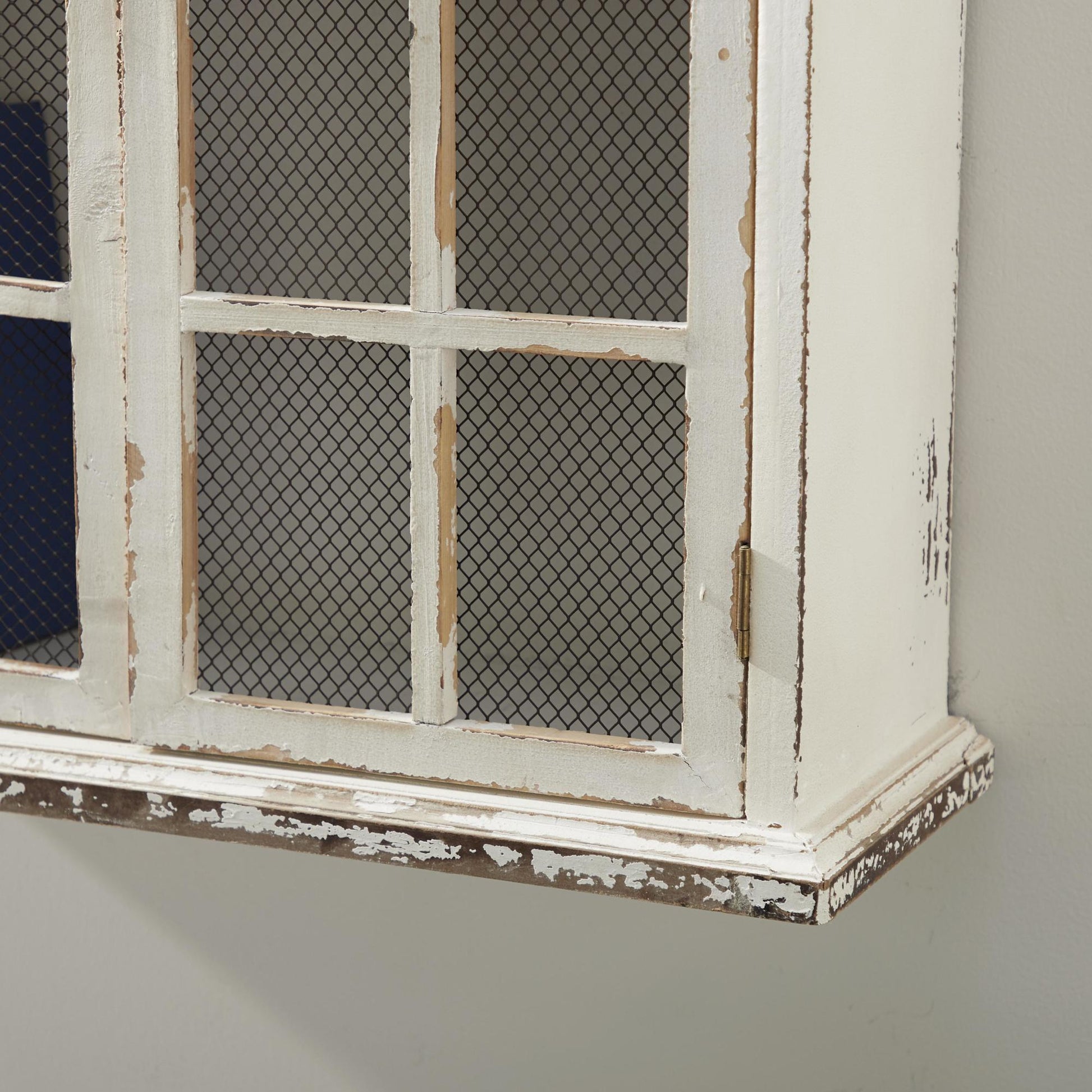 Wood Distressed 1 Shelf and 2 Door Room Wall Shelf with Arched Shutter Doors