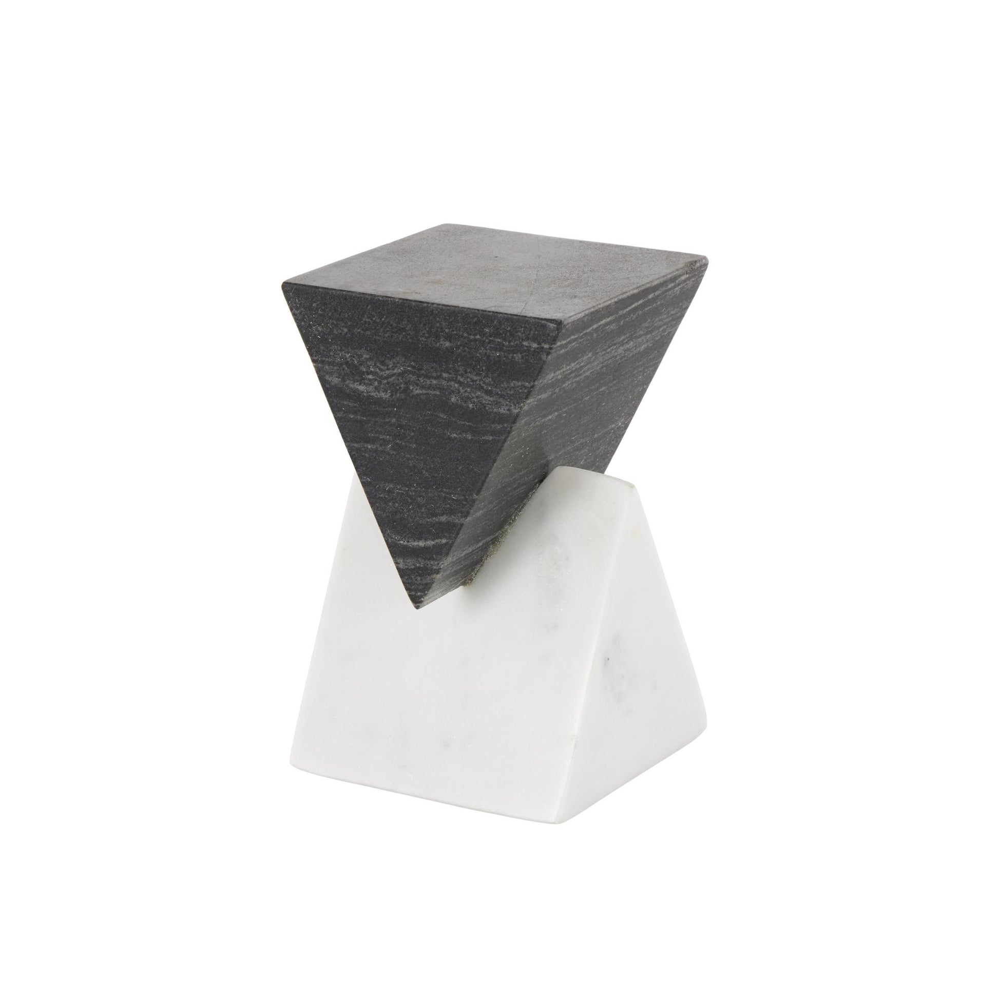 Geometric White Marble Stacked Pyramid Decorative Sculpture with White Base