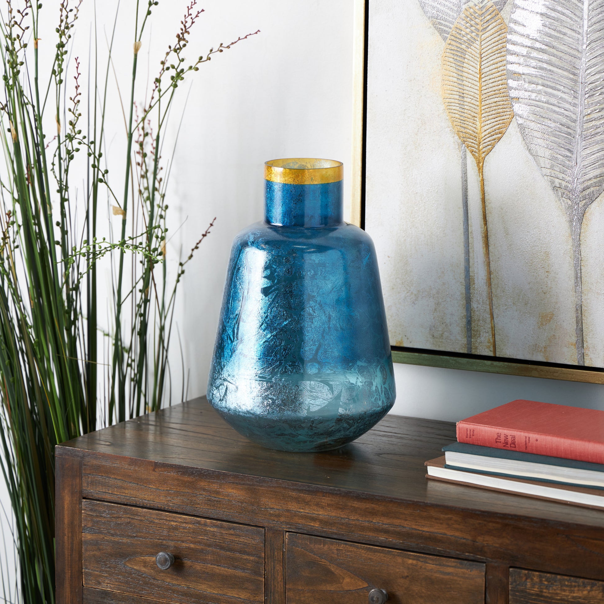 Glass Handmade Decorative Vase with Gold Rim