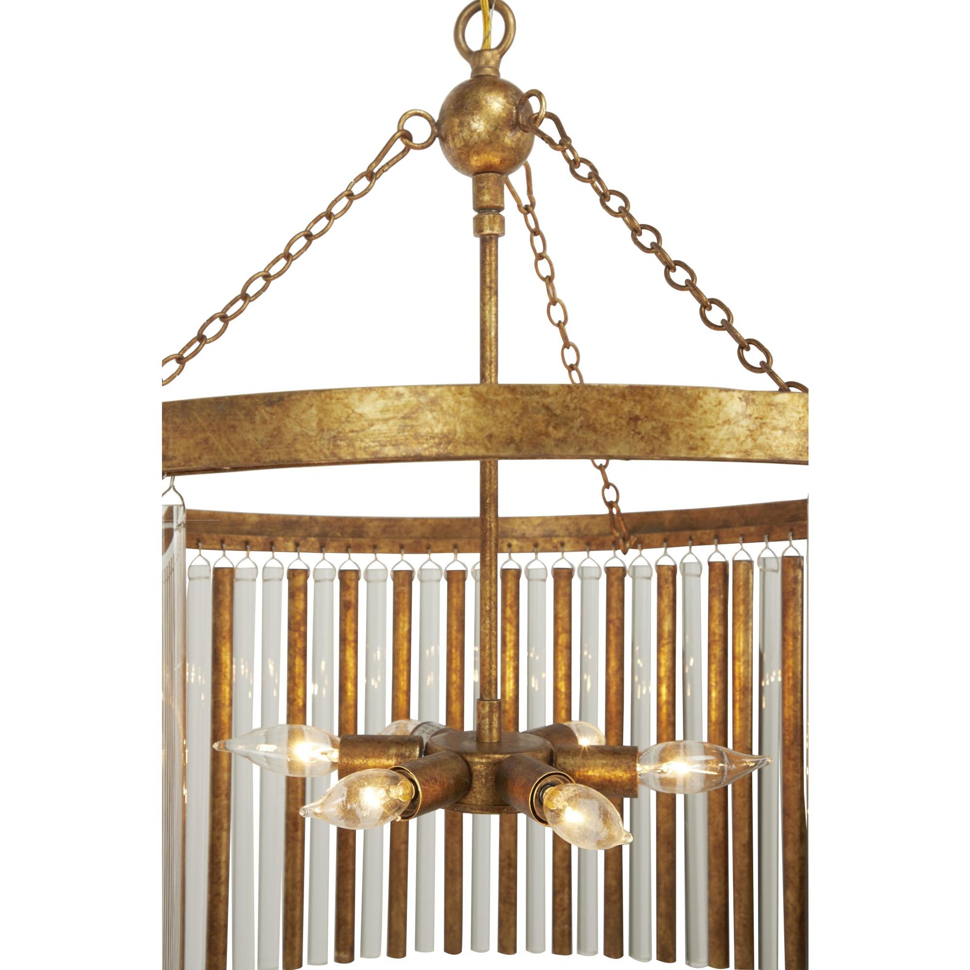 Brass Metal Crystal Rod Embellished 6 Light Room Chandelier with Link Style Chain