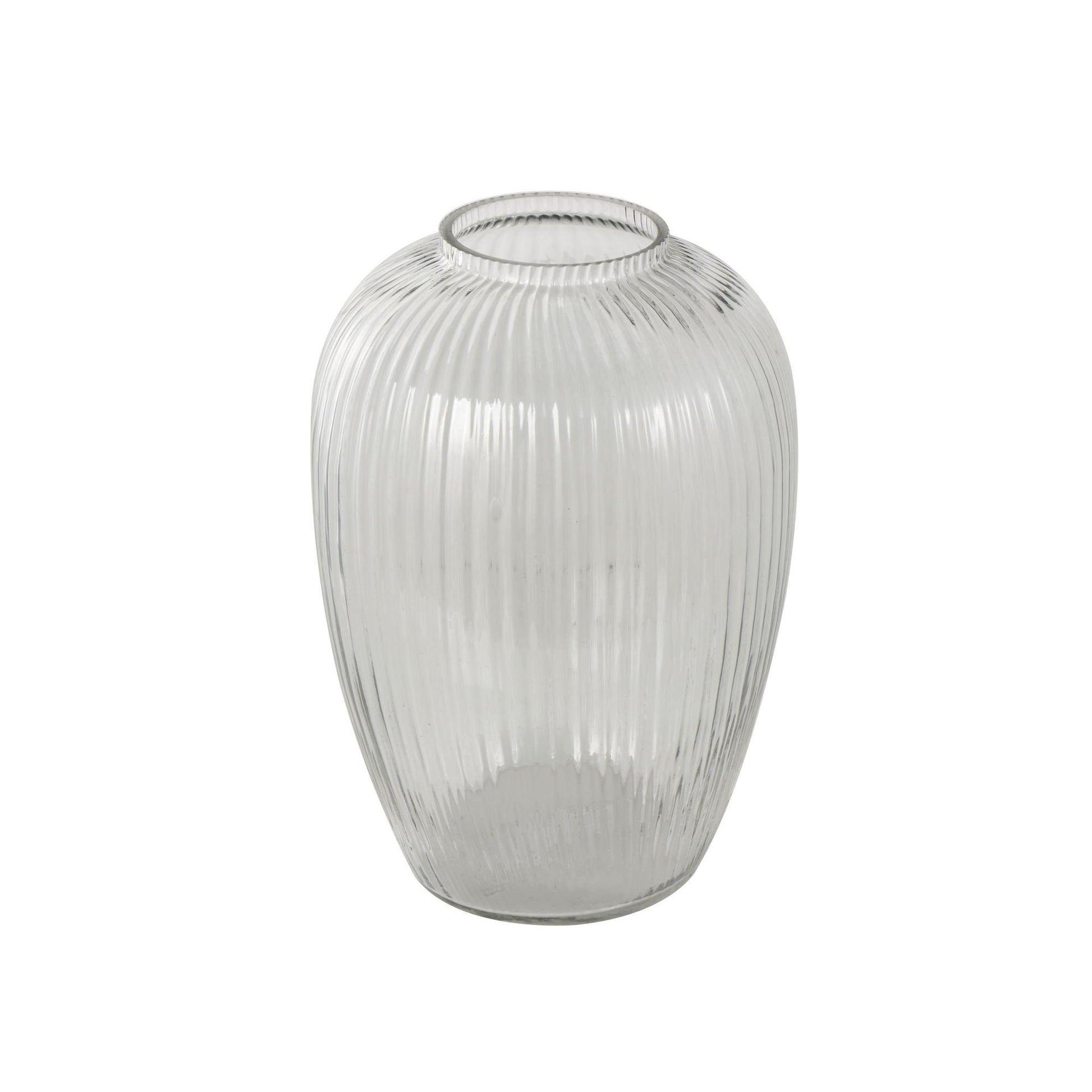 Glass Ribbed Fluted Decorative Vase 6" x 6" x 9"