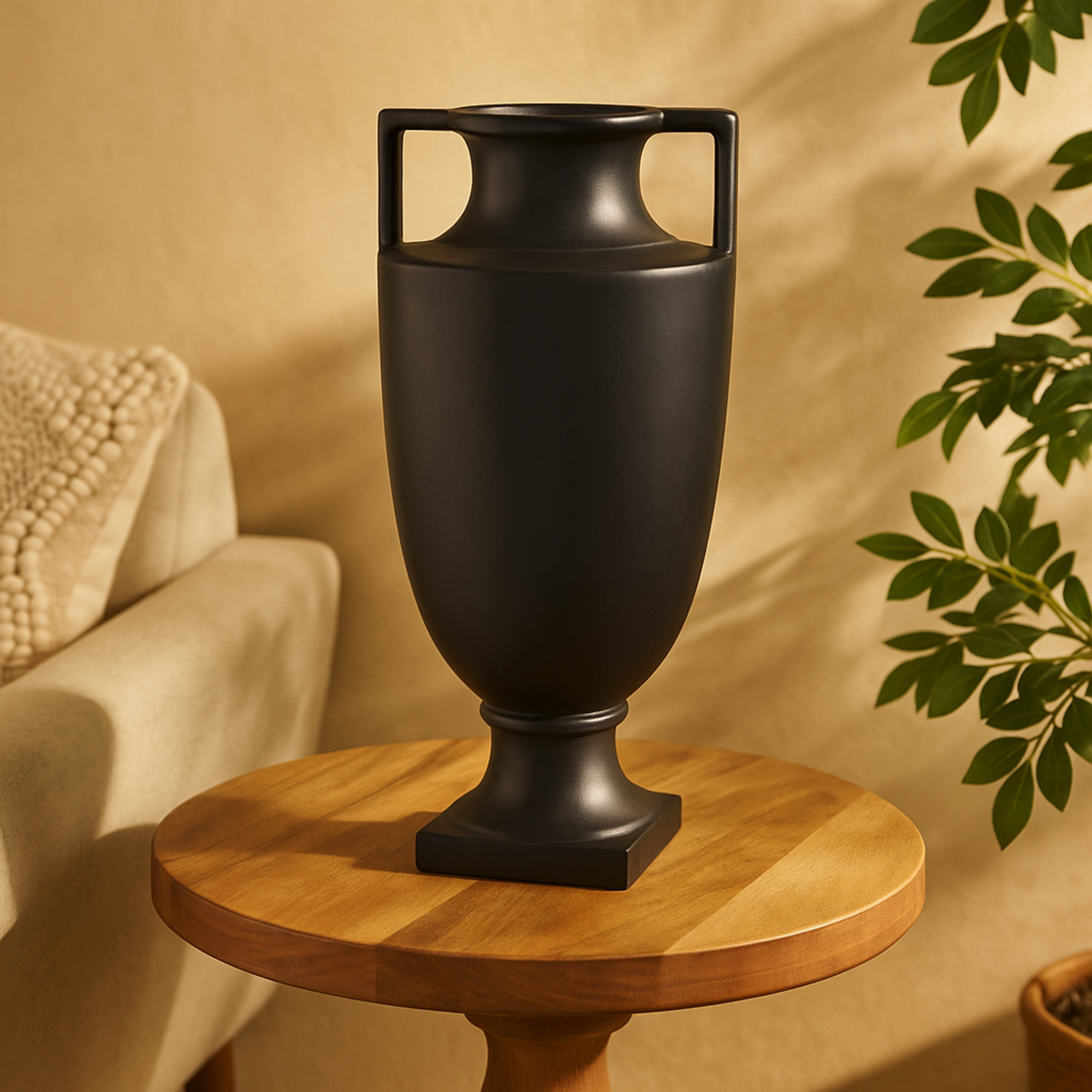 Ceramic Sleek Amphora Decorative Vase with Handles 10" x 10" x 22"