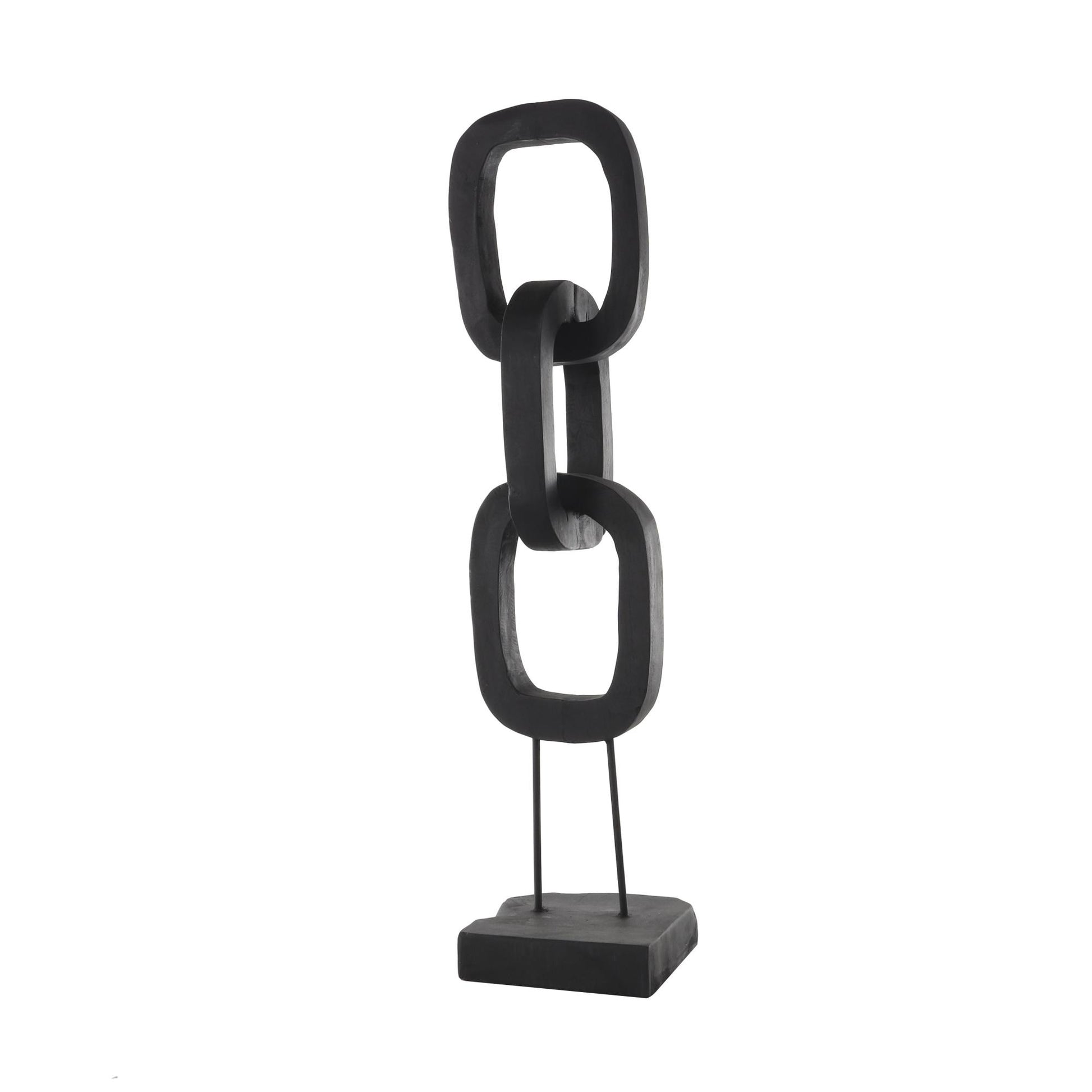 Chain Black Teak Wood Tall 3 Link Decorative Sculpture with Stand