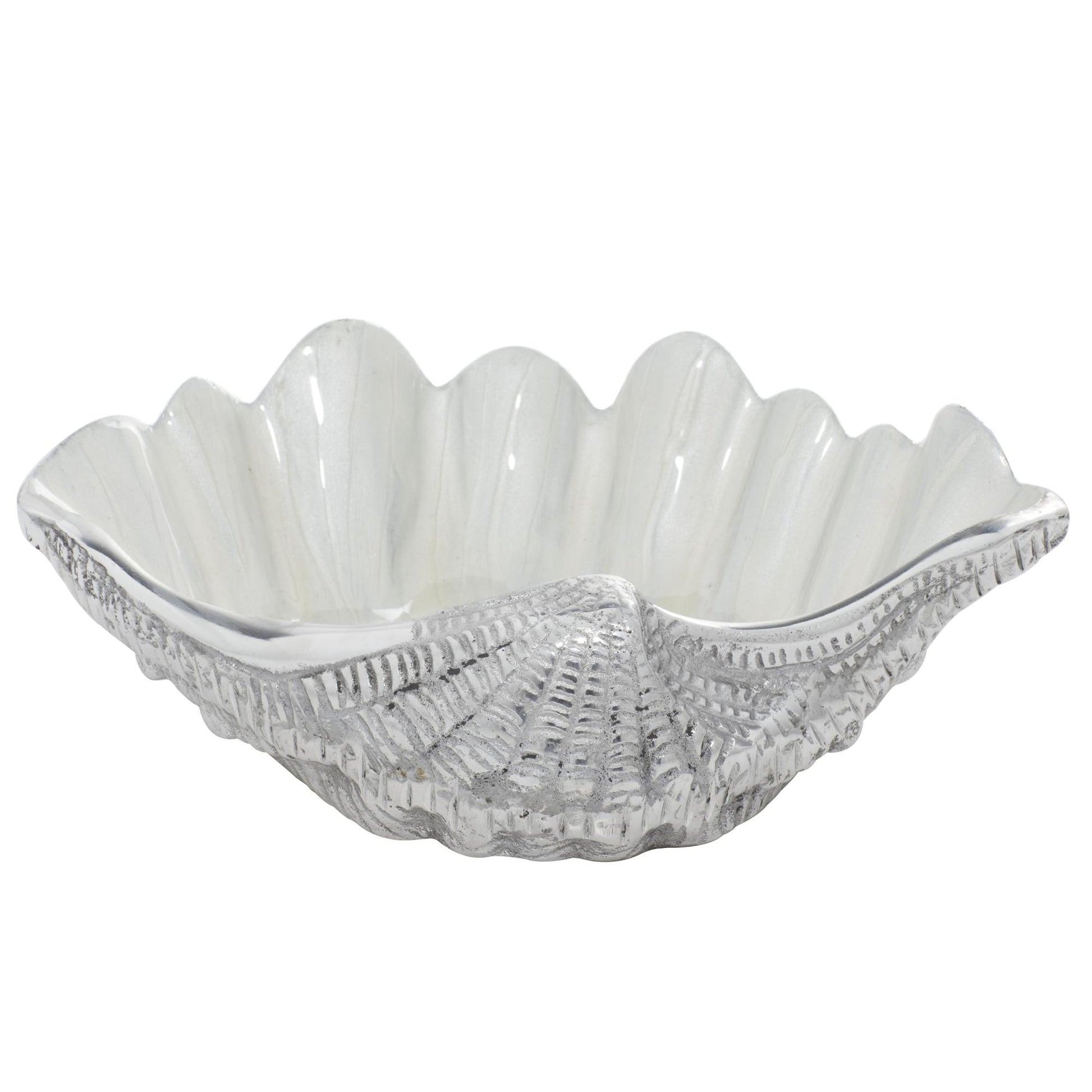 Shell White Aluminum Metal Shell Decorative Serving Bowl with Enamel Interior