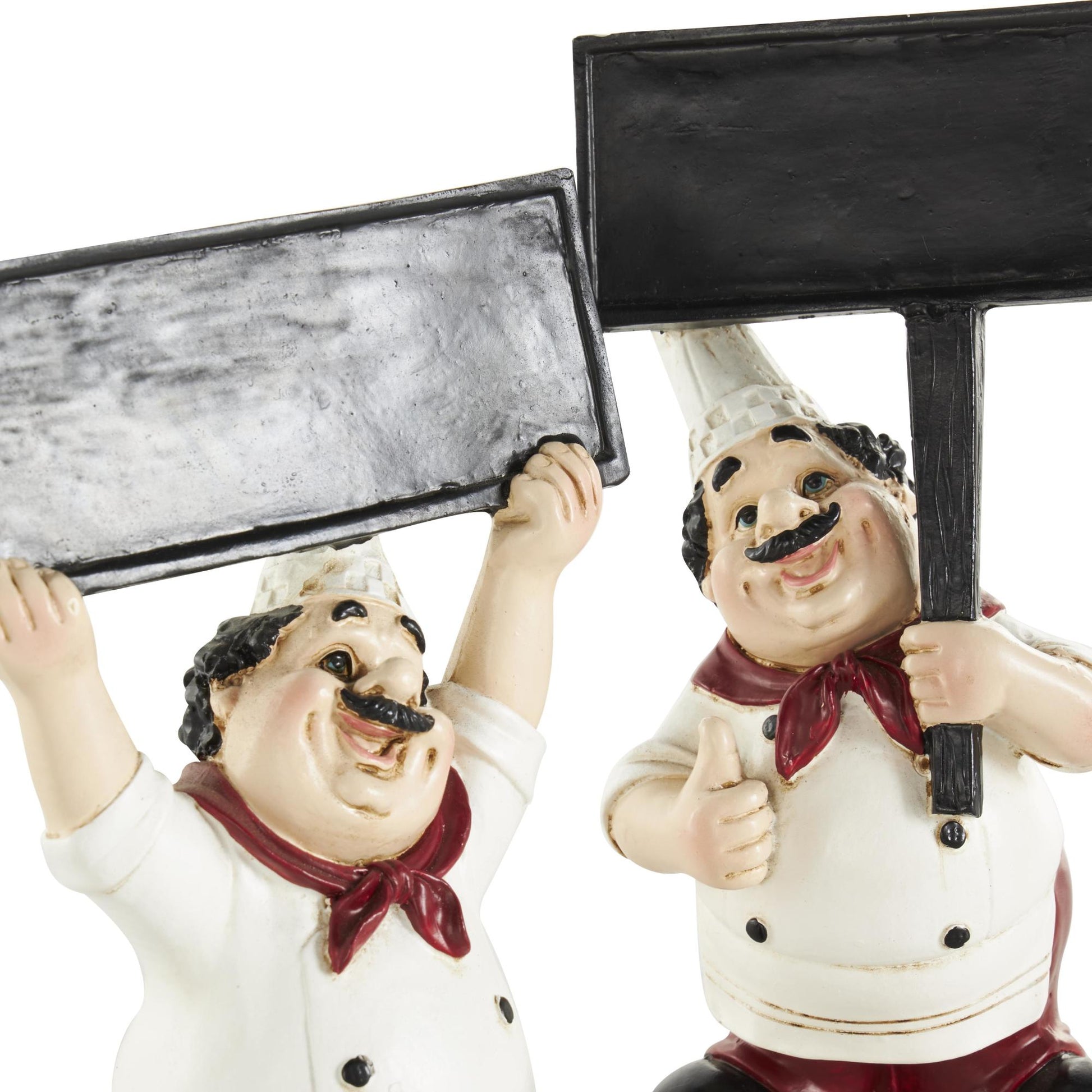 Set of 2 Chef White Polystone Kitchen Decorative Figurine Decorative Sculpture with Chalkboard Signs