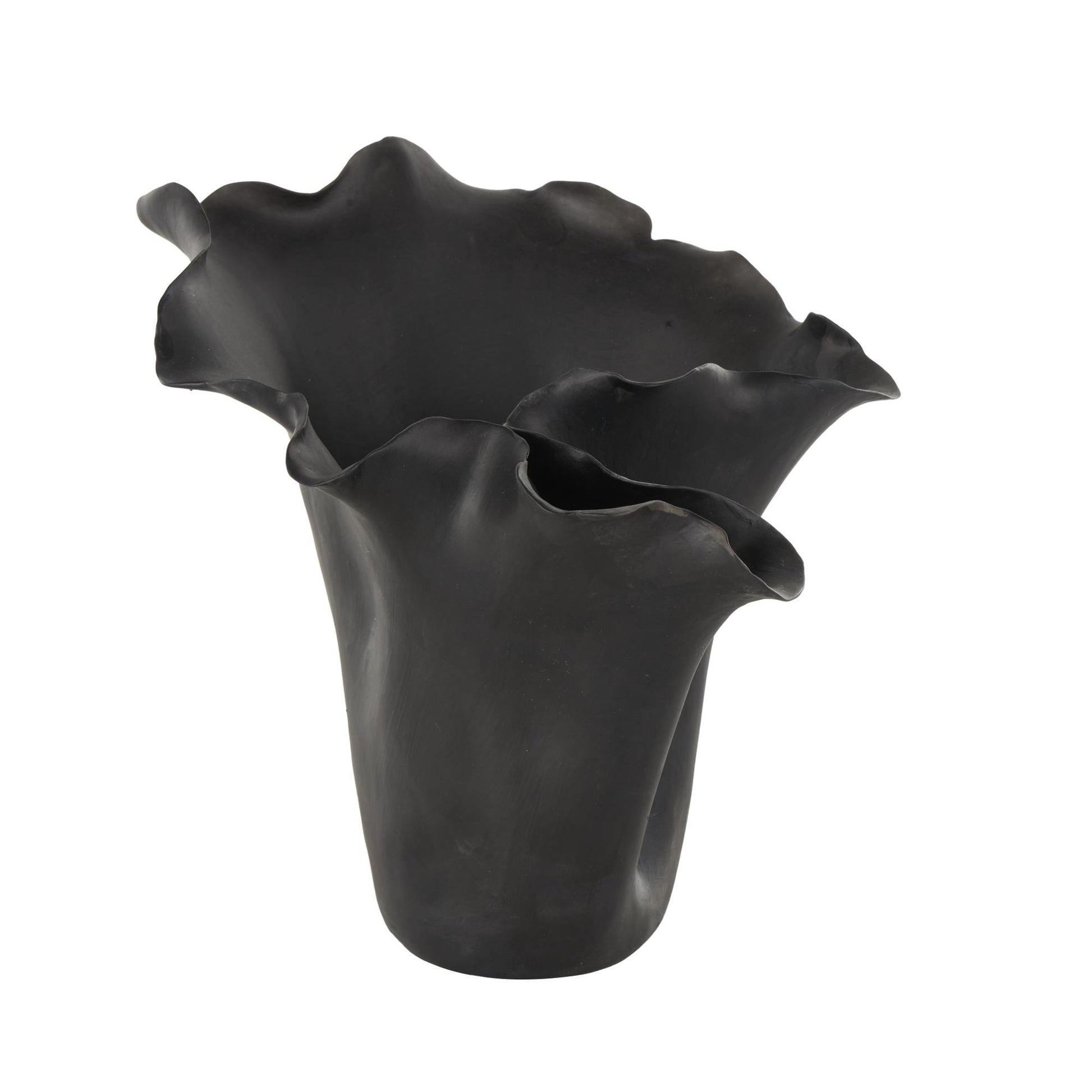 Abstract Ceramic Floral Inspired Decorative Vase with Wavy Folded Rim
