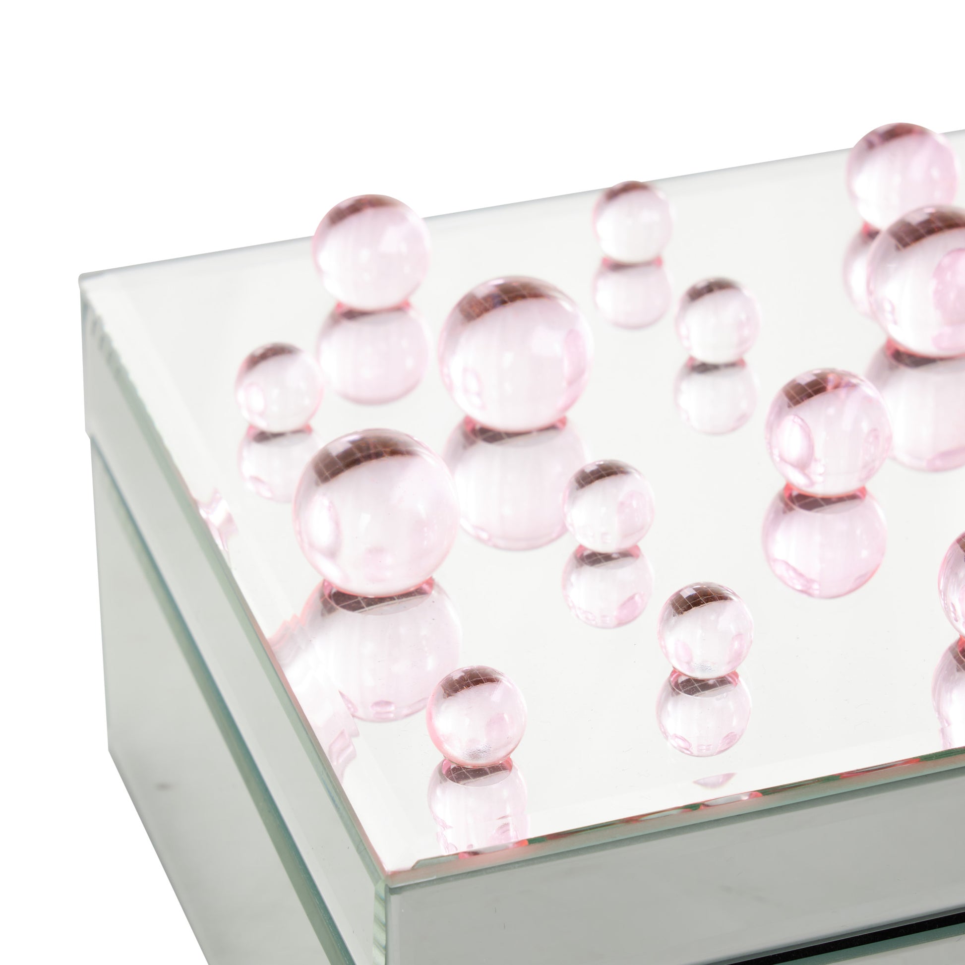Glass Mirrored Decorative Jewelry Box with Pink Bubble Textured Balls