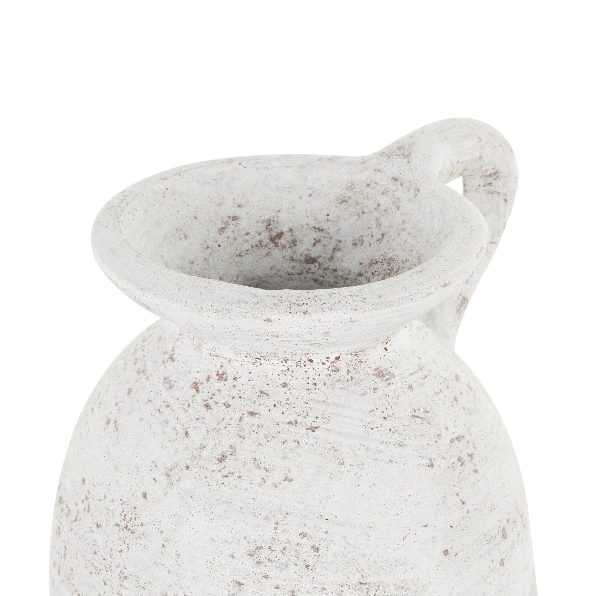 White Ceramic Antique Style Textured Pot Decorative Vase with Handle