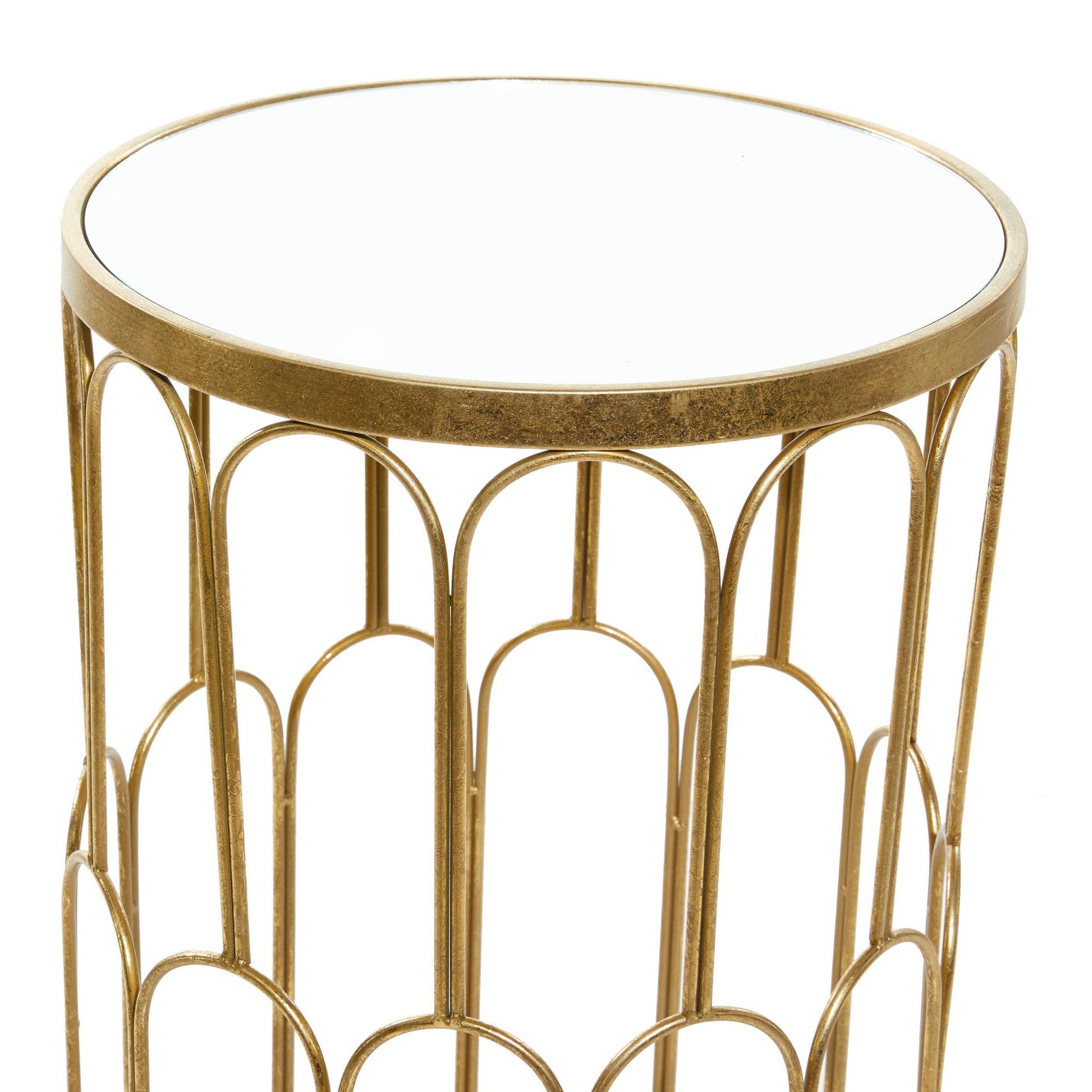 Set of 3 Gold Metal Side End Accent Table with Mirrored Glass Top