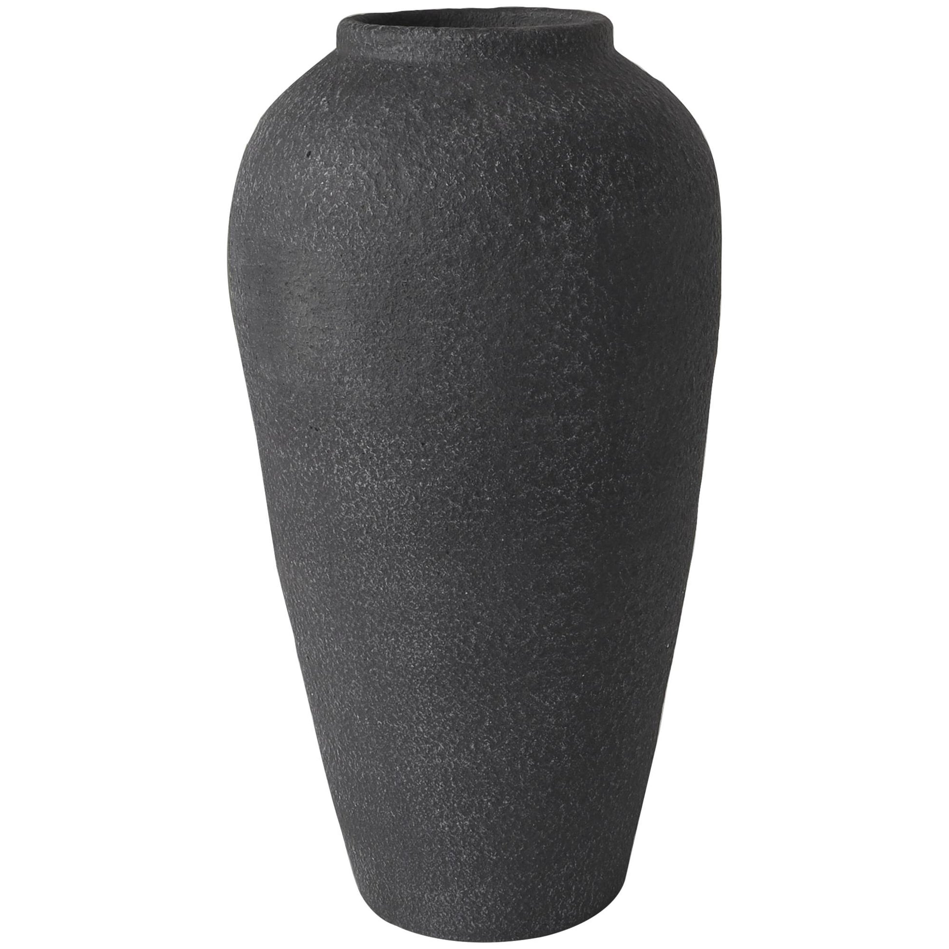 Black Ceramic Whitewashed Textured Decorative Vase