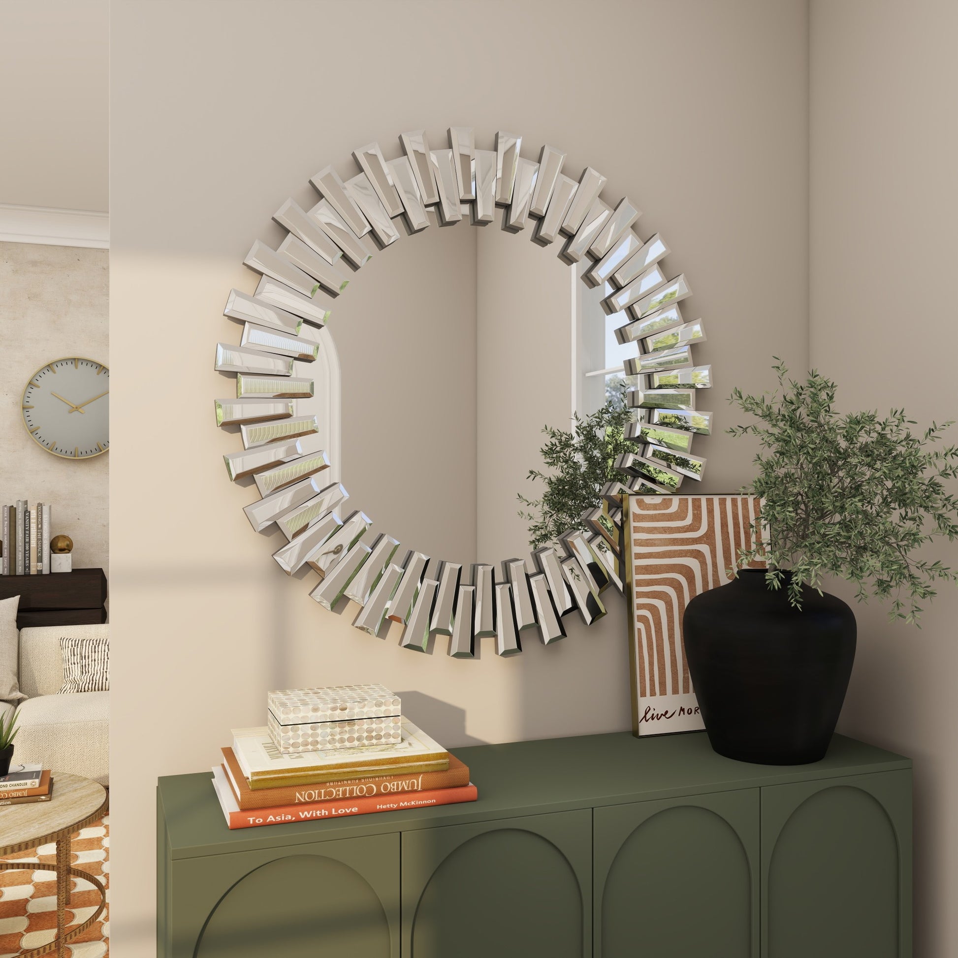 CosmoLiving by Cosmopolitan Starburst Silver Glass Room Wall Mirror