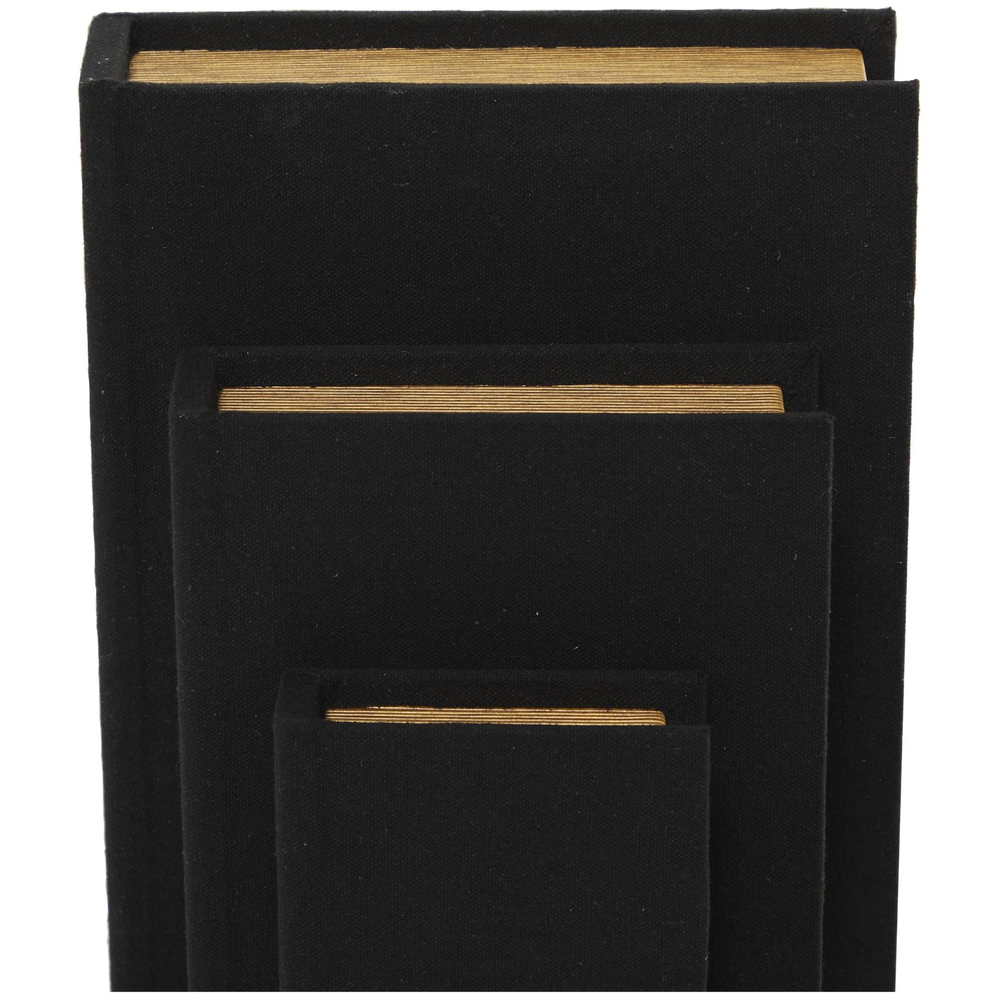 Set of 3 Linen Fabric Textured Faux Book Storage Decorative Box with Gold Page Detailing