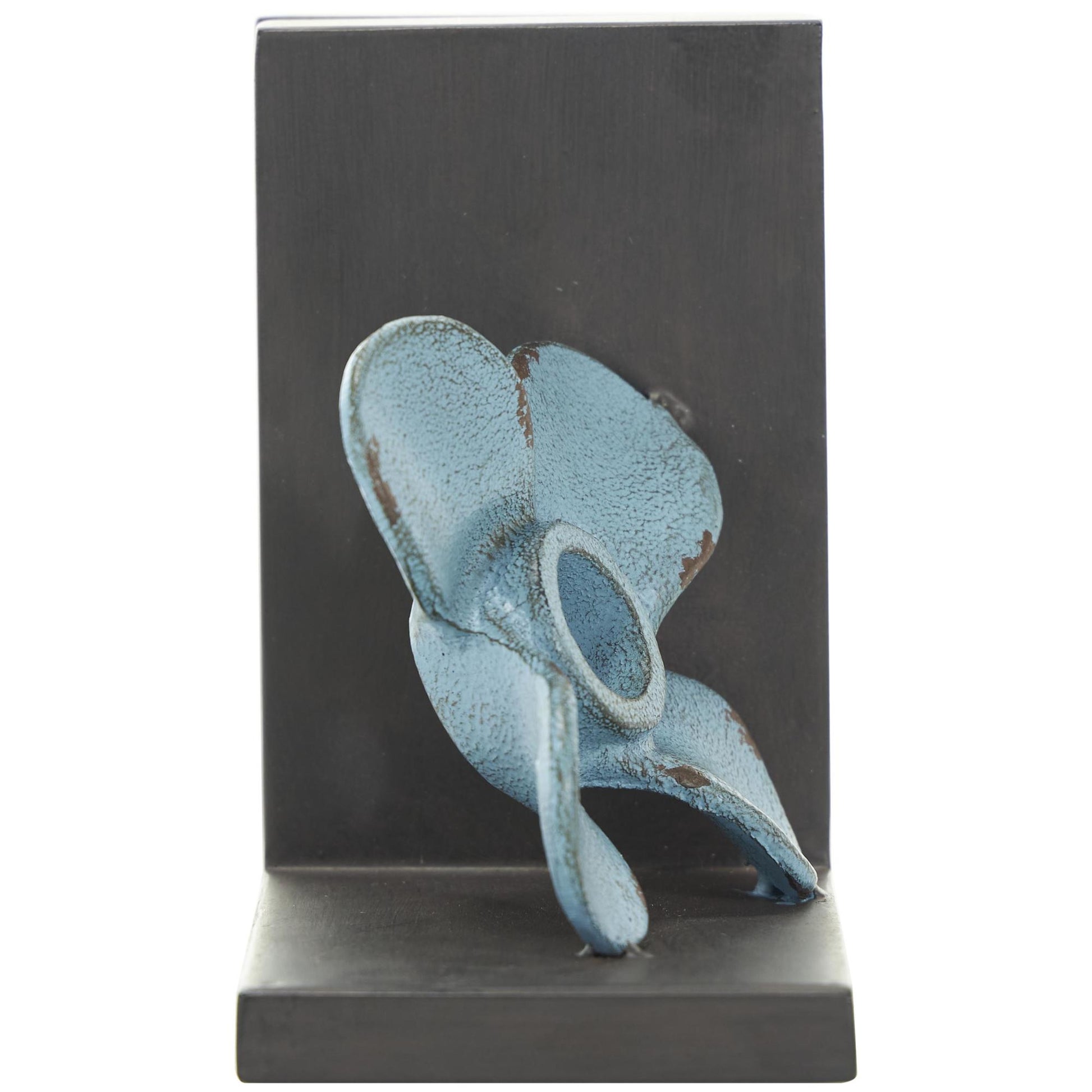 Set of 2 Boat Teal Metal Distressed Propeller Decorative Bookends with Brown L-Shaped Stands