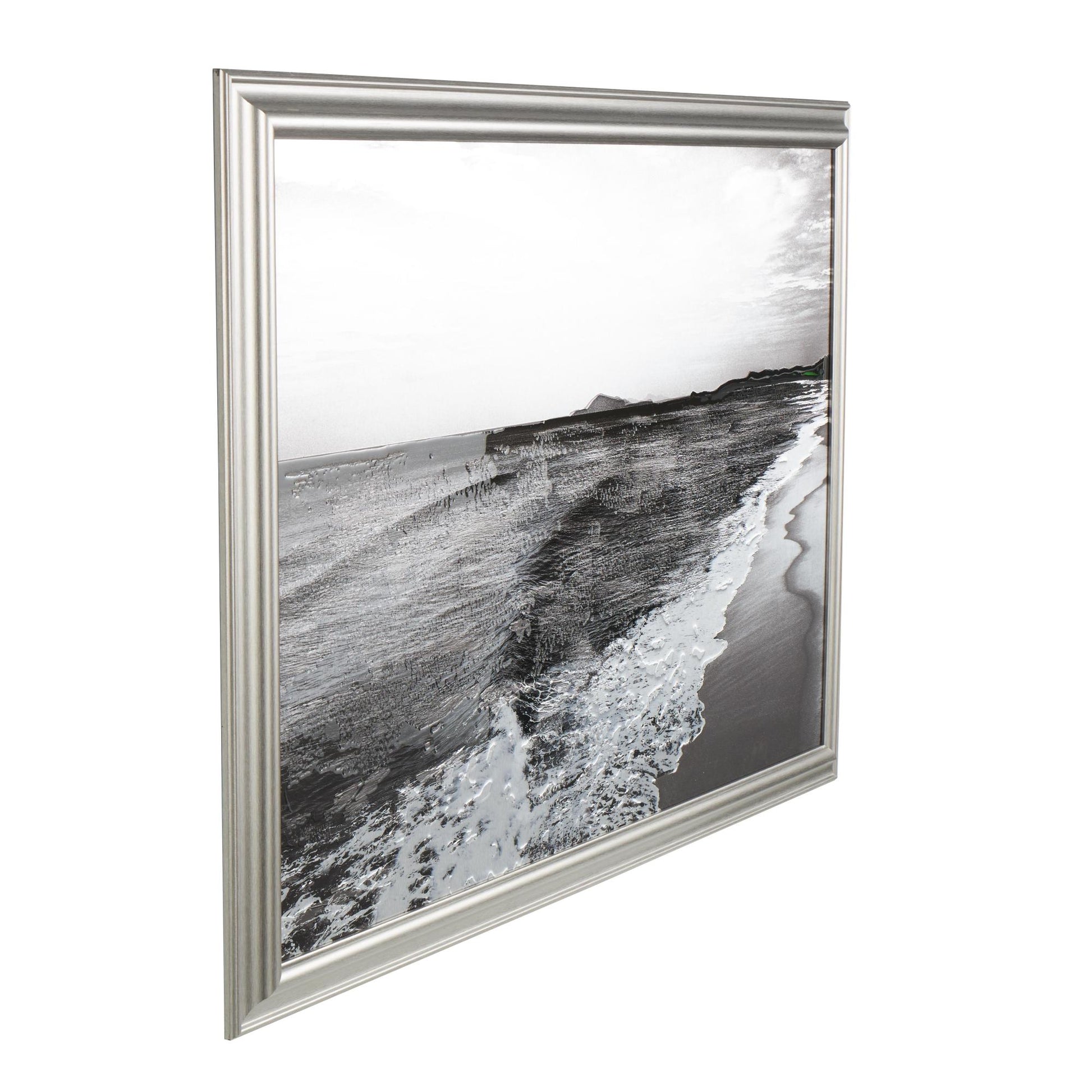 Landscape Silver Canvas Textured Ocean Living Room Framed Wall Art with Black and White Accents